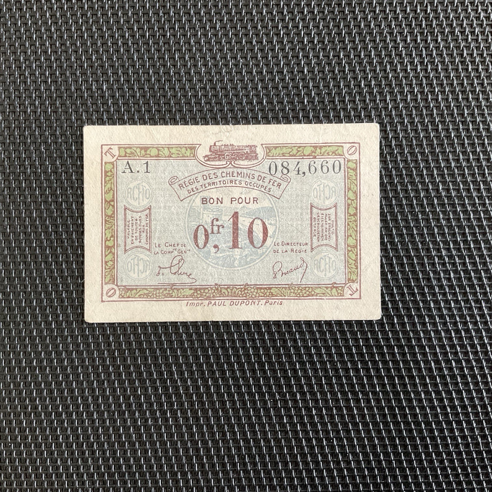 FRANCE: 0,10 Cts RCFTO 1923, Alph A1, Pick R2, Pr.TTB/VF 🇫🇷