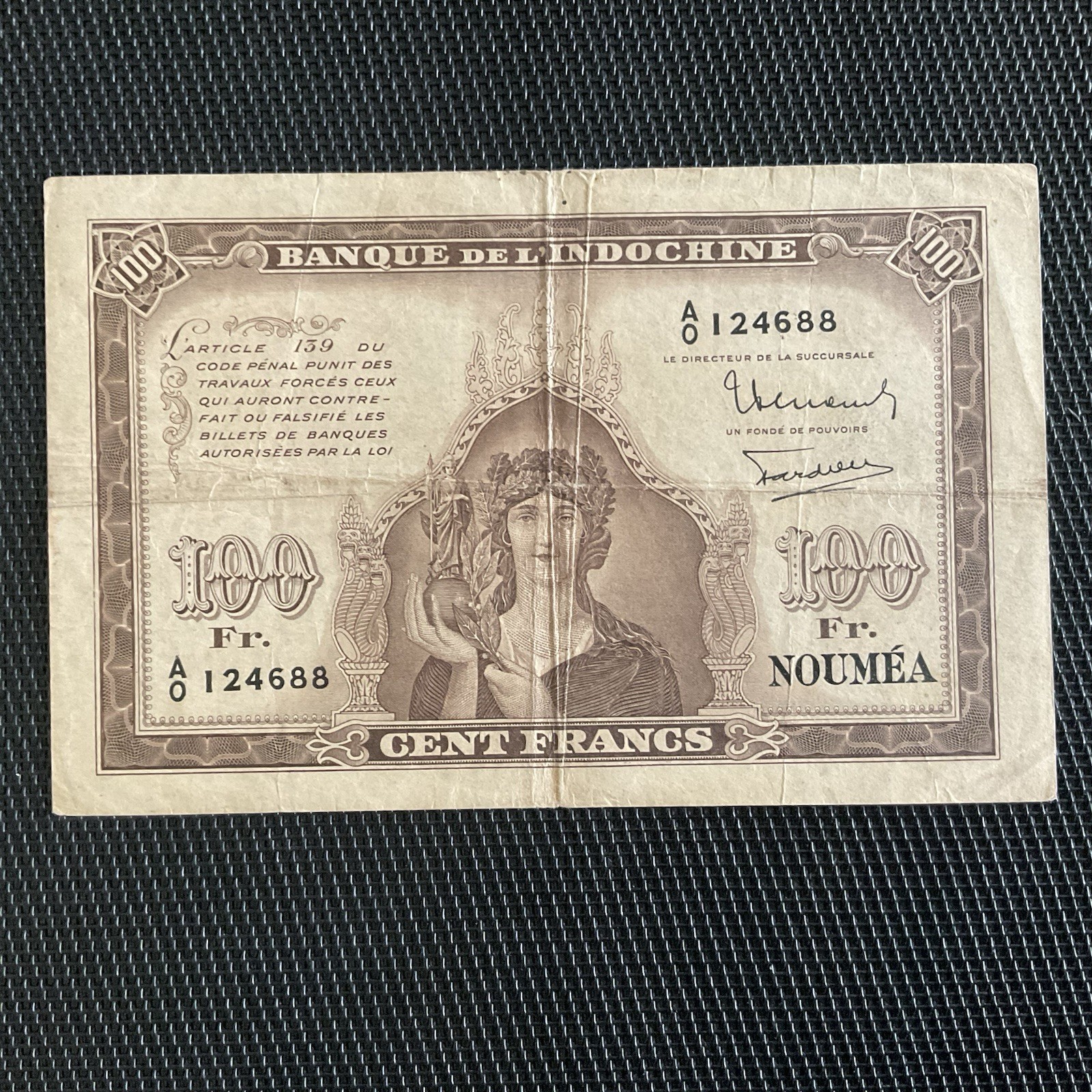 NOUVELLE CALÉDONIE: 100 Francs ND 1942, Banque De L’Indochine, Pick 44,...