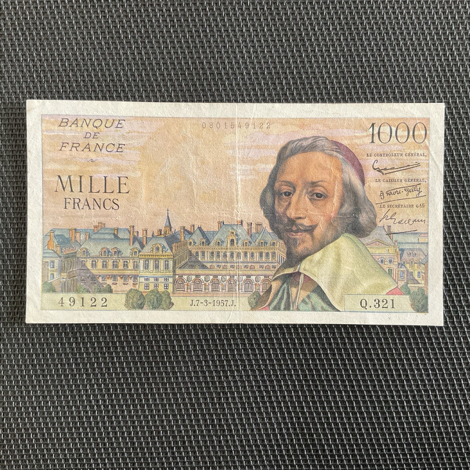 FRANCE: 1000 Francs Richelieu 07/03/1957, F42-25, TTB/VF 🇫🇷