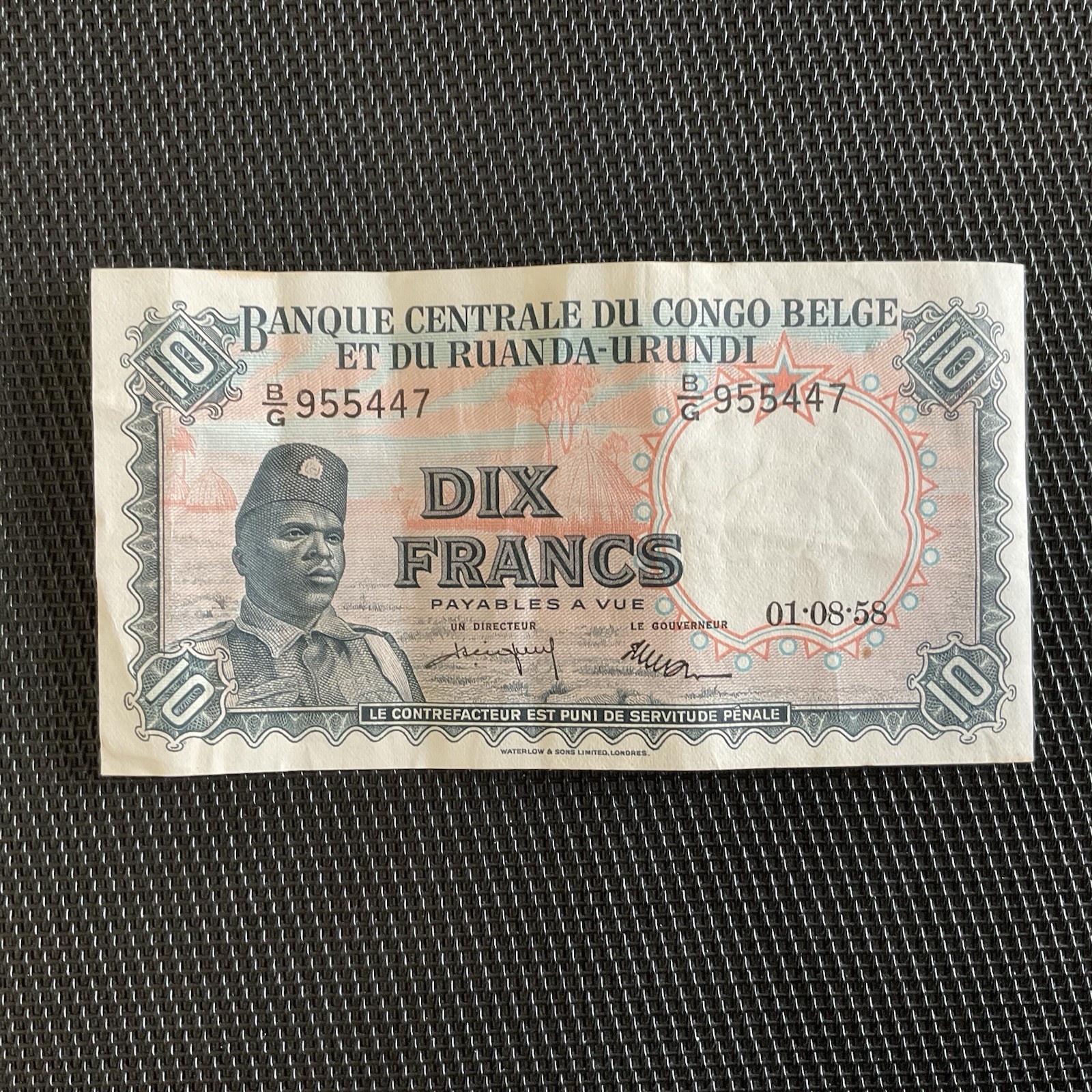 CONGO BELGE: 10 Francs 01/08/1958, Pick 30b, TTB+/VF+ 🔥