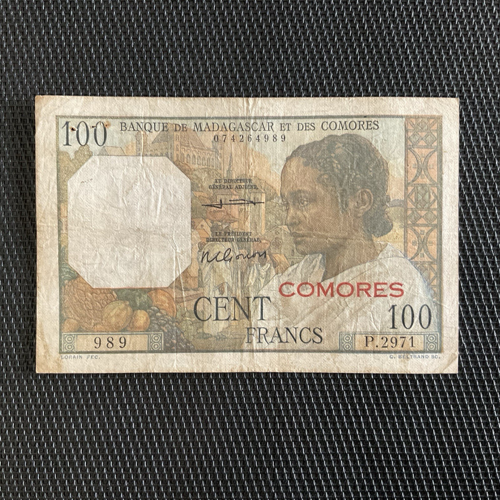 COMORES: 100 Francs 1960, Pick 3c, TB/F 🌐