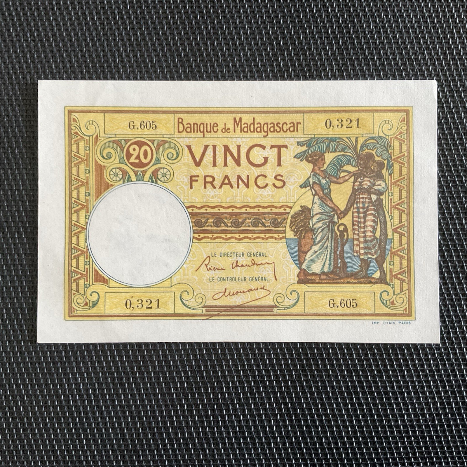 MADAGASCAR: 20 Francs ND 1937, Pick 37b, SPL+/AU+ 🌐