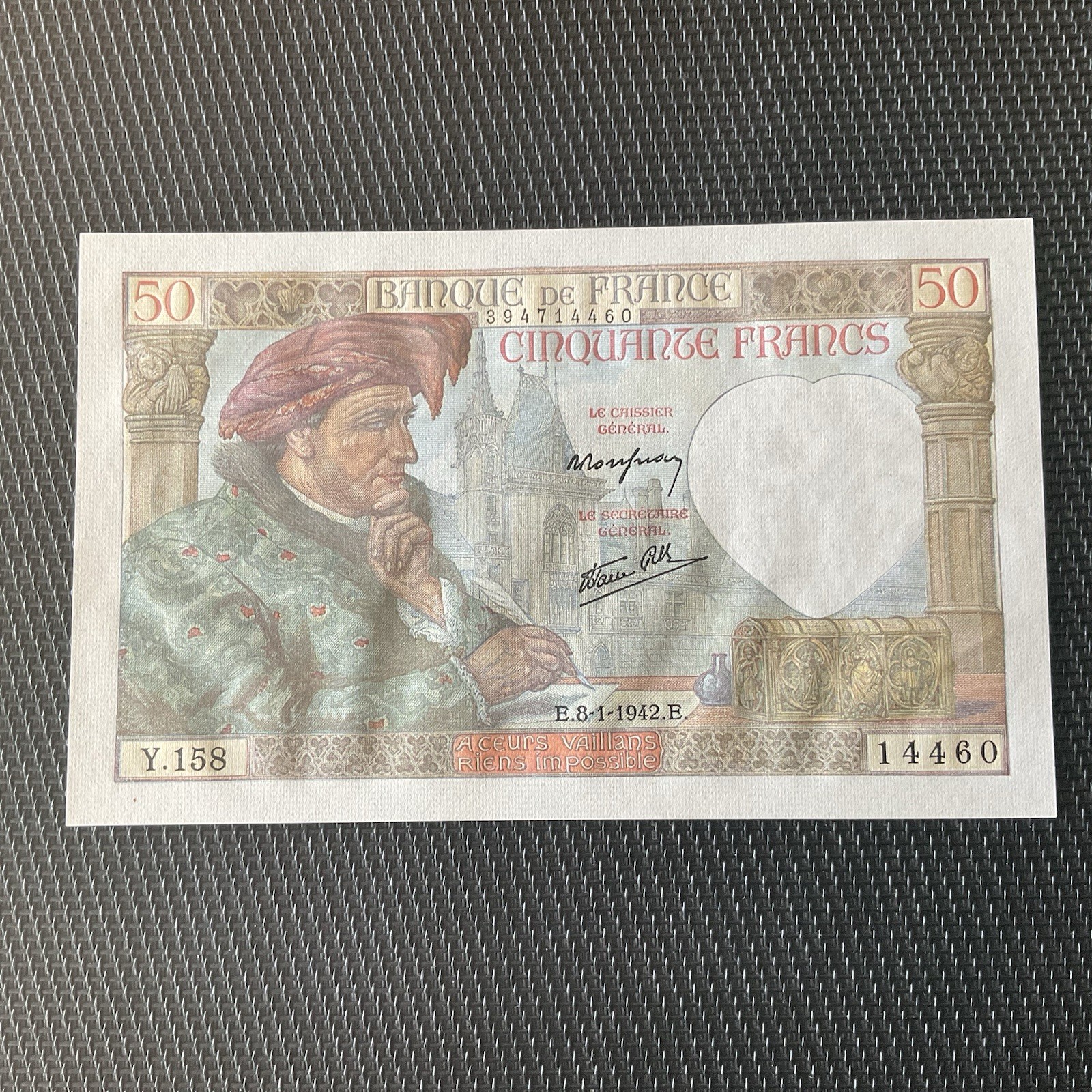 FRANCE: 50 Francs Jacques Cœur 08/01/1942, F19-18, NEUF/UNC 🇫🇷
