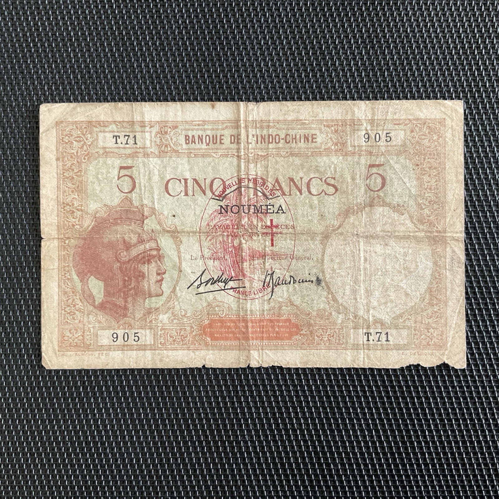 NOUVELLES HÉBRIDES: 5 Francs ND 1941, Pick 4b, TB/F 🌐