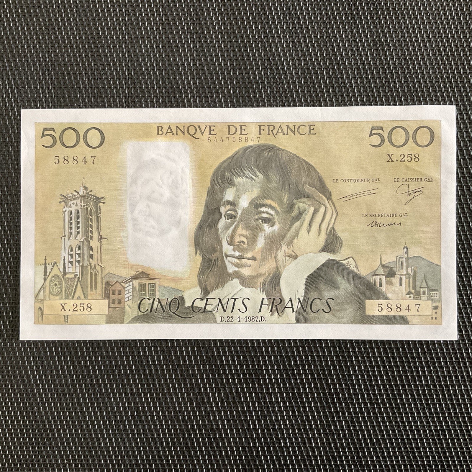 FRANCE: 500 Francs Pascal 22/01/1987, F71-36, SPL/AU 🇫🇷