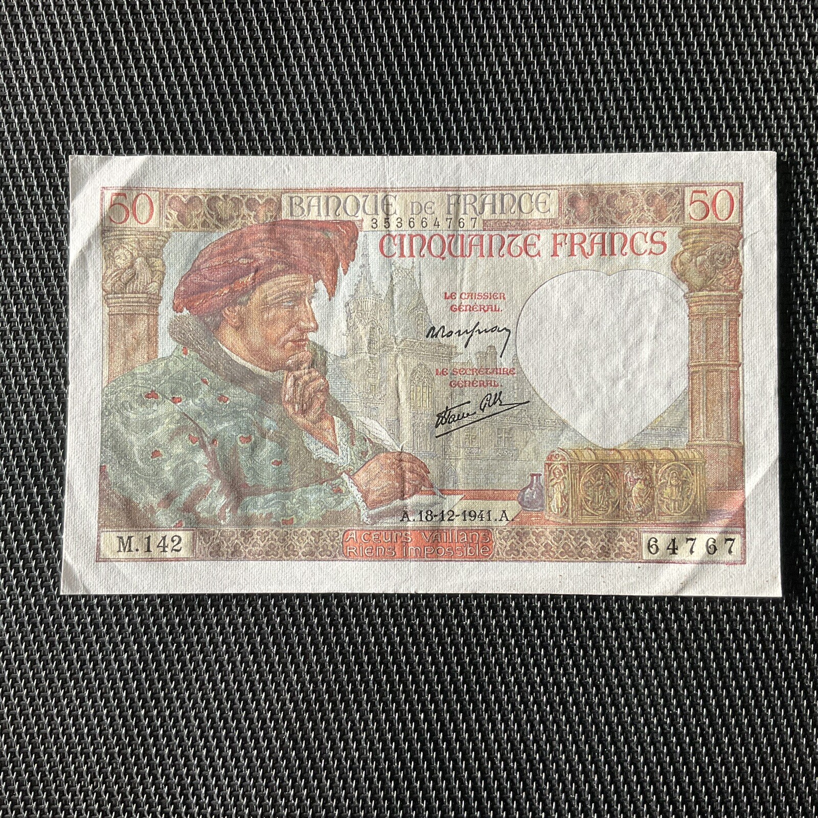 FRANCE: 50 Francs Jacques Cœur 18/12/1941, TTB/VF 🇫🇷