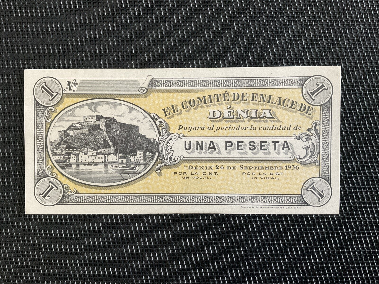 ESPAGNE: 1 Peseta 26/09/1936, Dénia Alicante, Billet Local, Pr.NEUF/AUNC 🔥