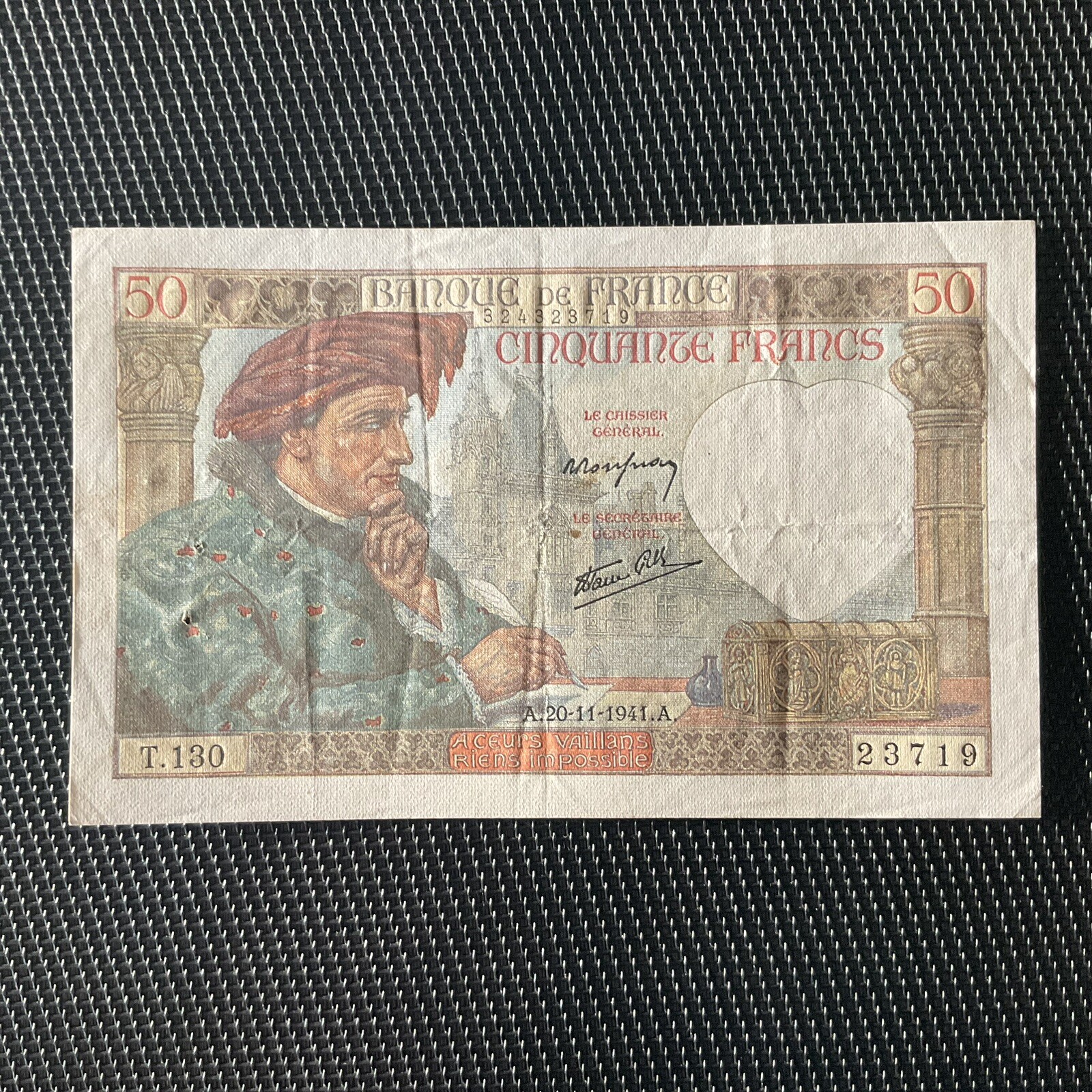 FRANCE: 50 Francs Jacques Cœur 20/11/1941, TTB+/VF+ 🇫🇷