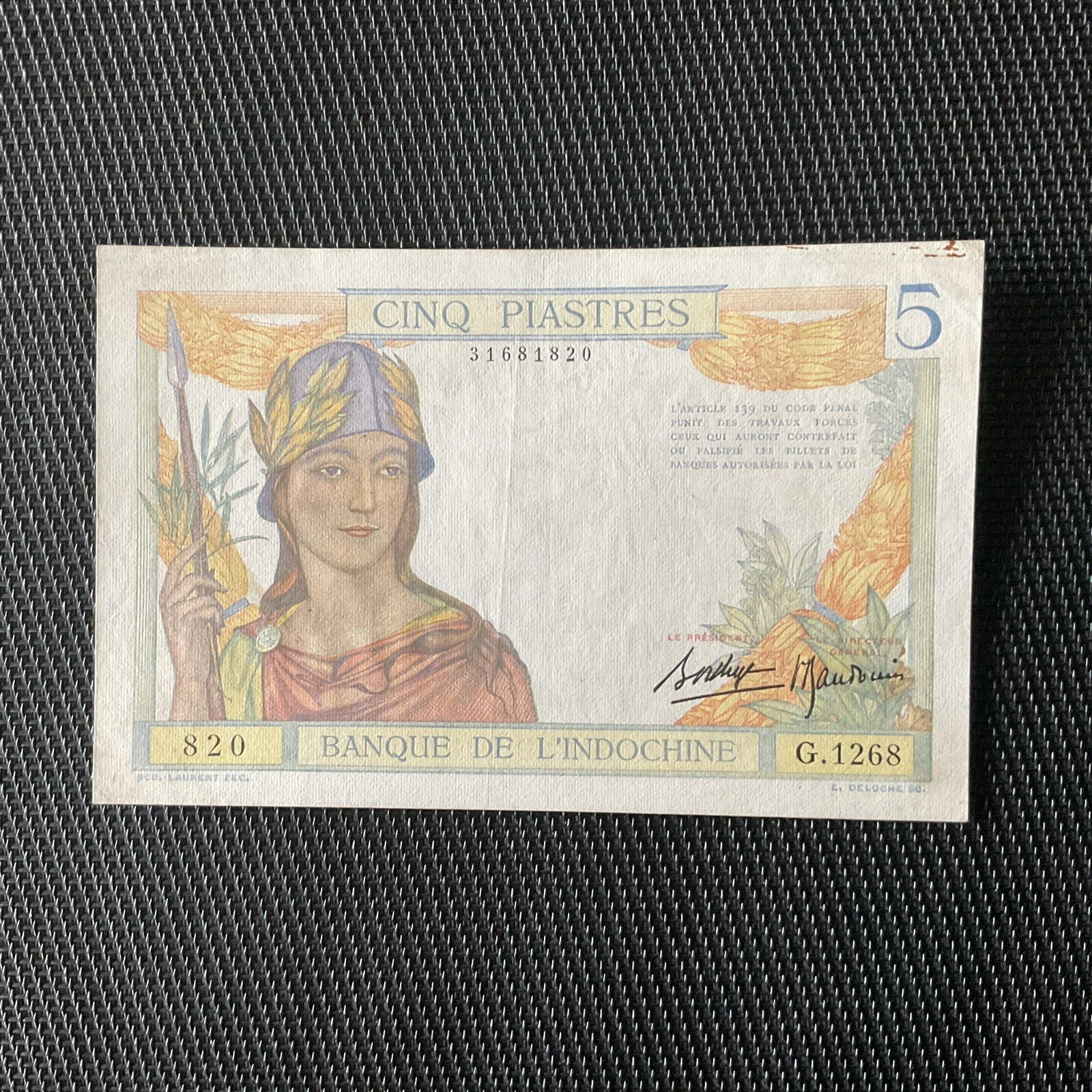 INDOCHINE FRANÇAISE: 5 Piastres ND 1936/39, Pick 55b, SUP/XF 🔥
