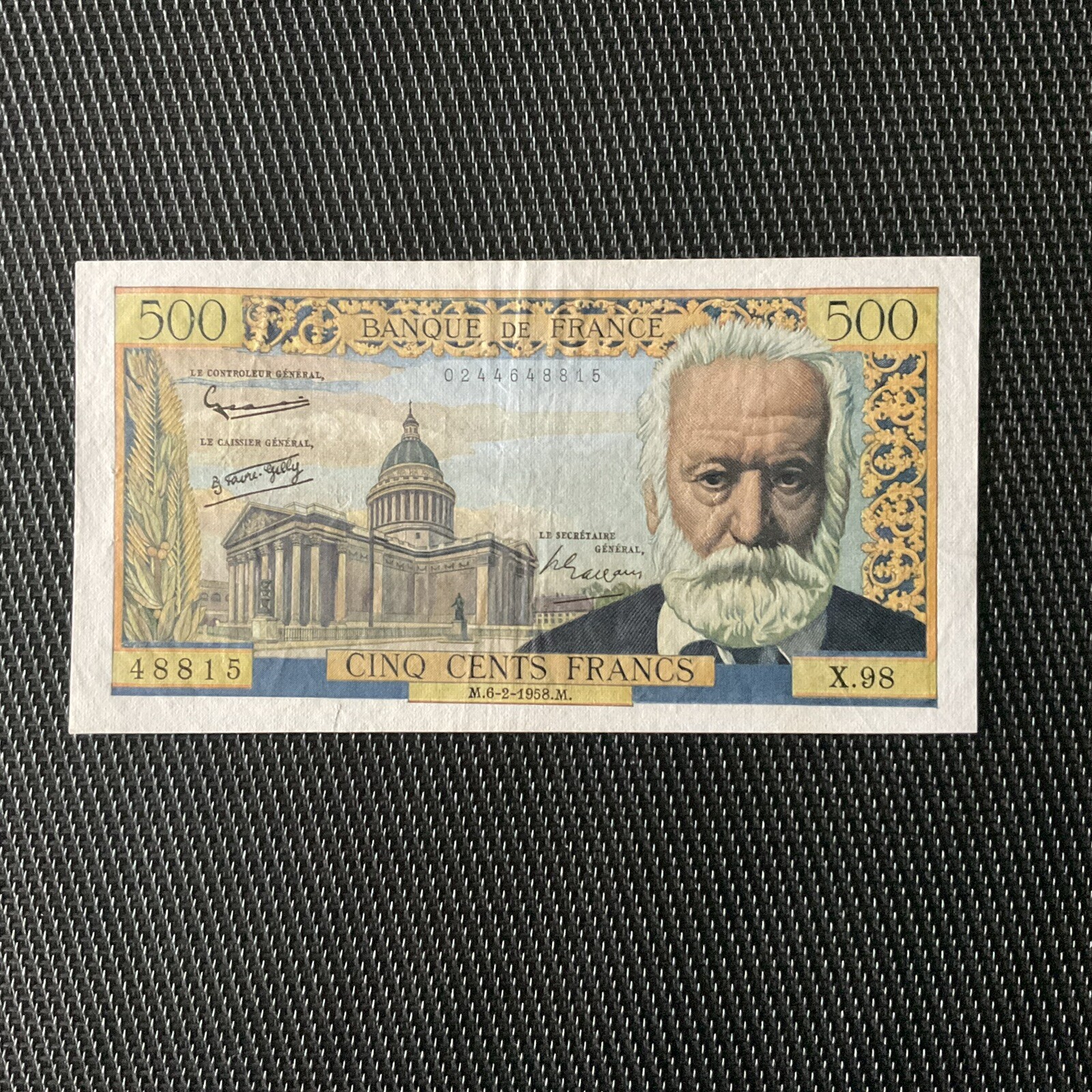 FRANCE: 500 Francs Victor Hugo 06/02/1958, F35-08, TTB+/VF+ 🇫🇷