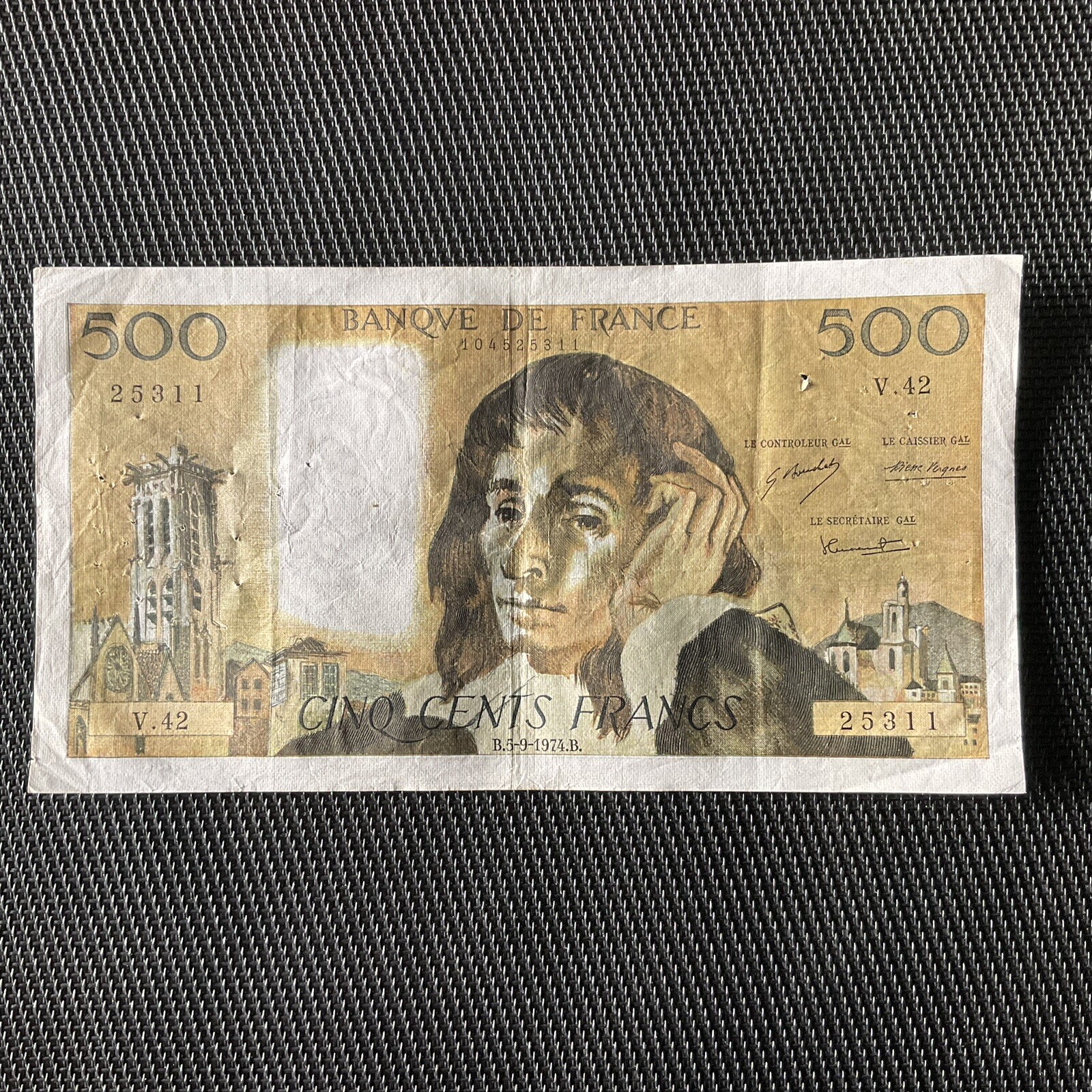 FRANCE: 500 Francs Pascal 05/09/1974, F71-11, TTB/VF 🇫🇷