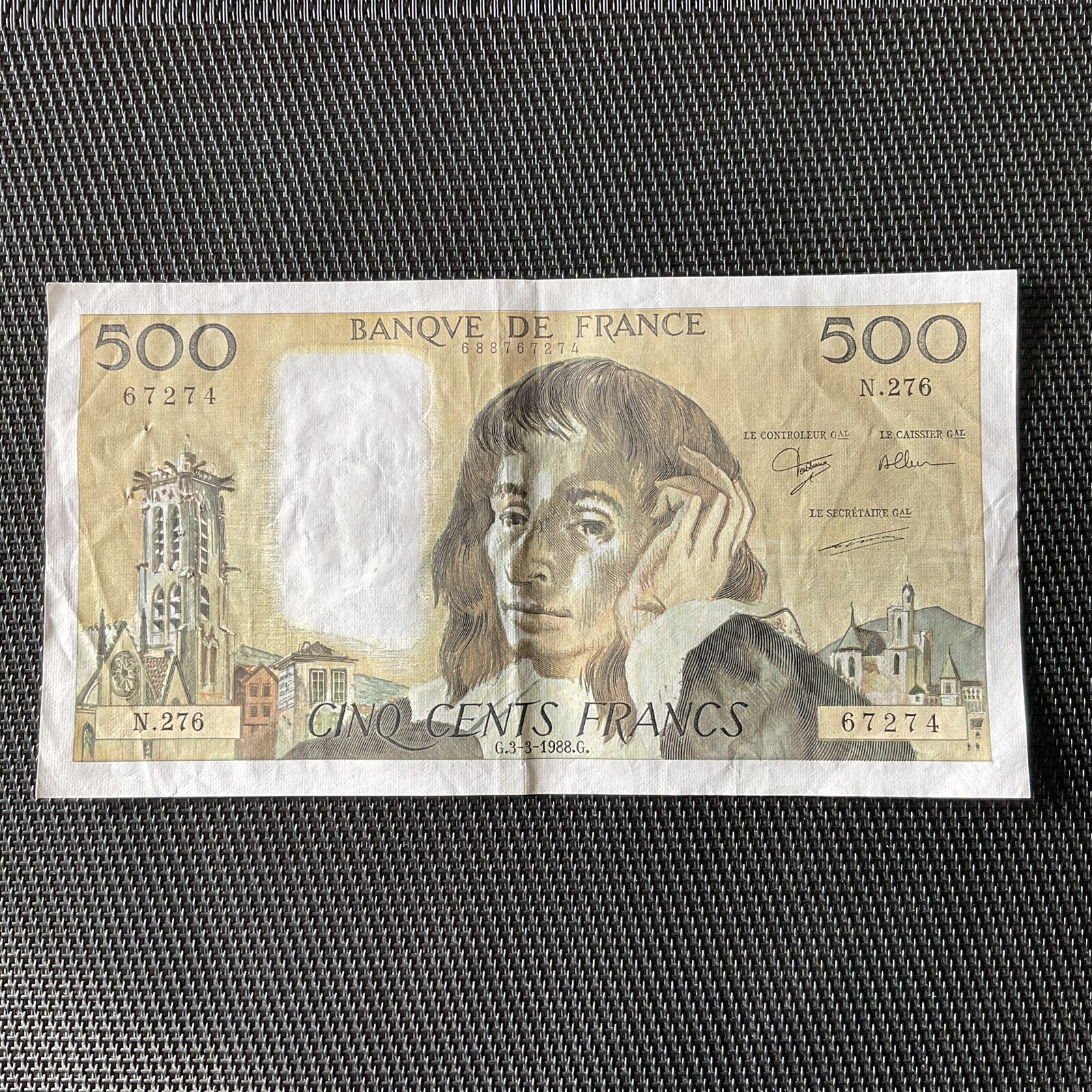 FRANCE: 500 Francs Pascal 03/03/1988, F71-38, TTB/VF 🇫🇷