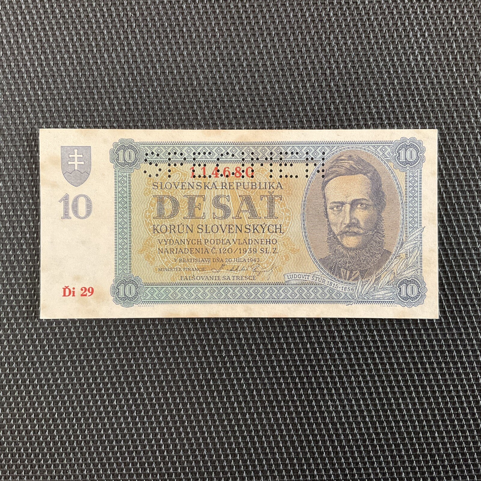 SLOVAQUIE: 10 Korun 20/07/1943, Pick 6 Spécimen, Pr.SPL/AU 🔥