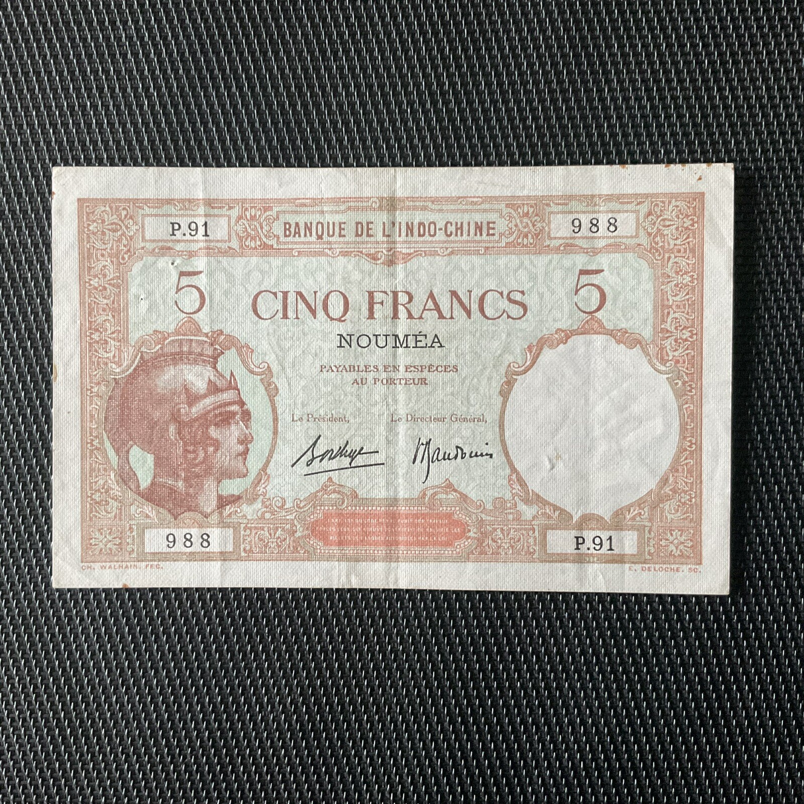 NOUVELLE CALÉDONIE: 5 Francs ND 1926, Pick 36b, TTB+/VF+ 🔥