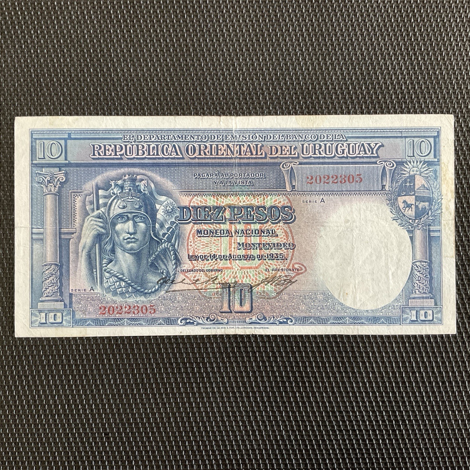 URUGUAY: 10 Pesos 14/08/1935, Pick 30a, Pr.TTB/aVF 🌐