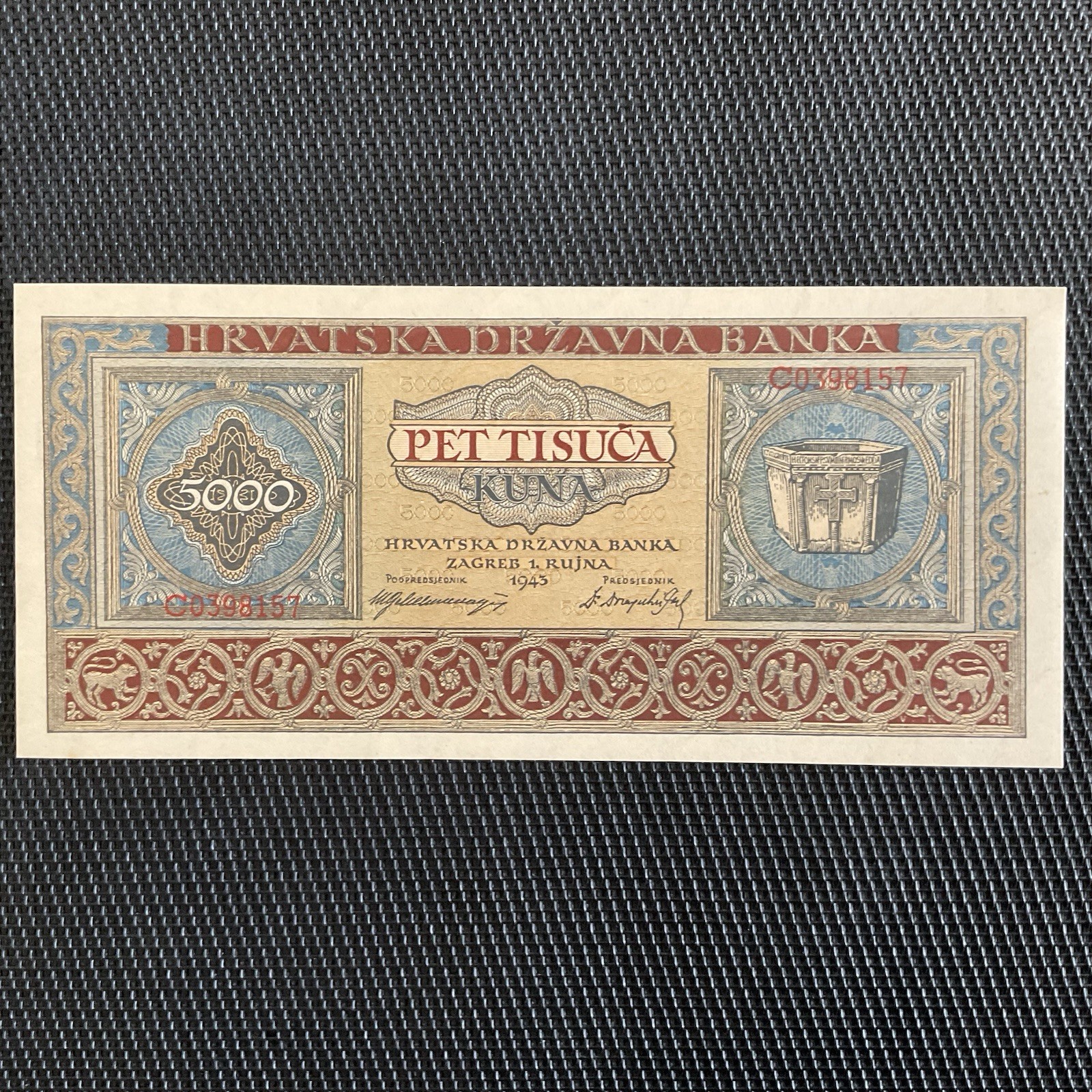 CROATIE: 5000 Kuna 01/09/1943, Pick 13a, Pr.NEUF/AUNC 🌐