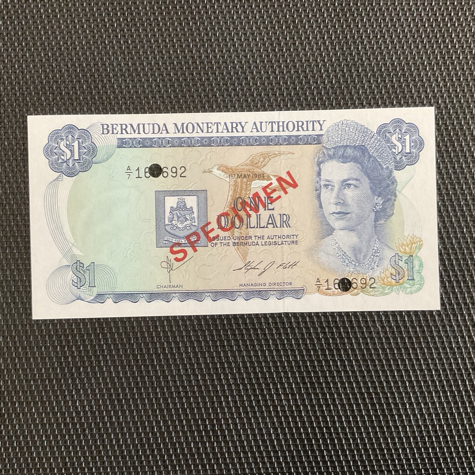 BERMUDES: 1 Dollar 01/05/1984, Pick 28bs Spécimen, NEUF/UNC 🔥