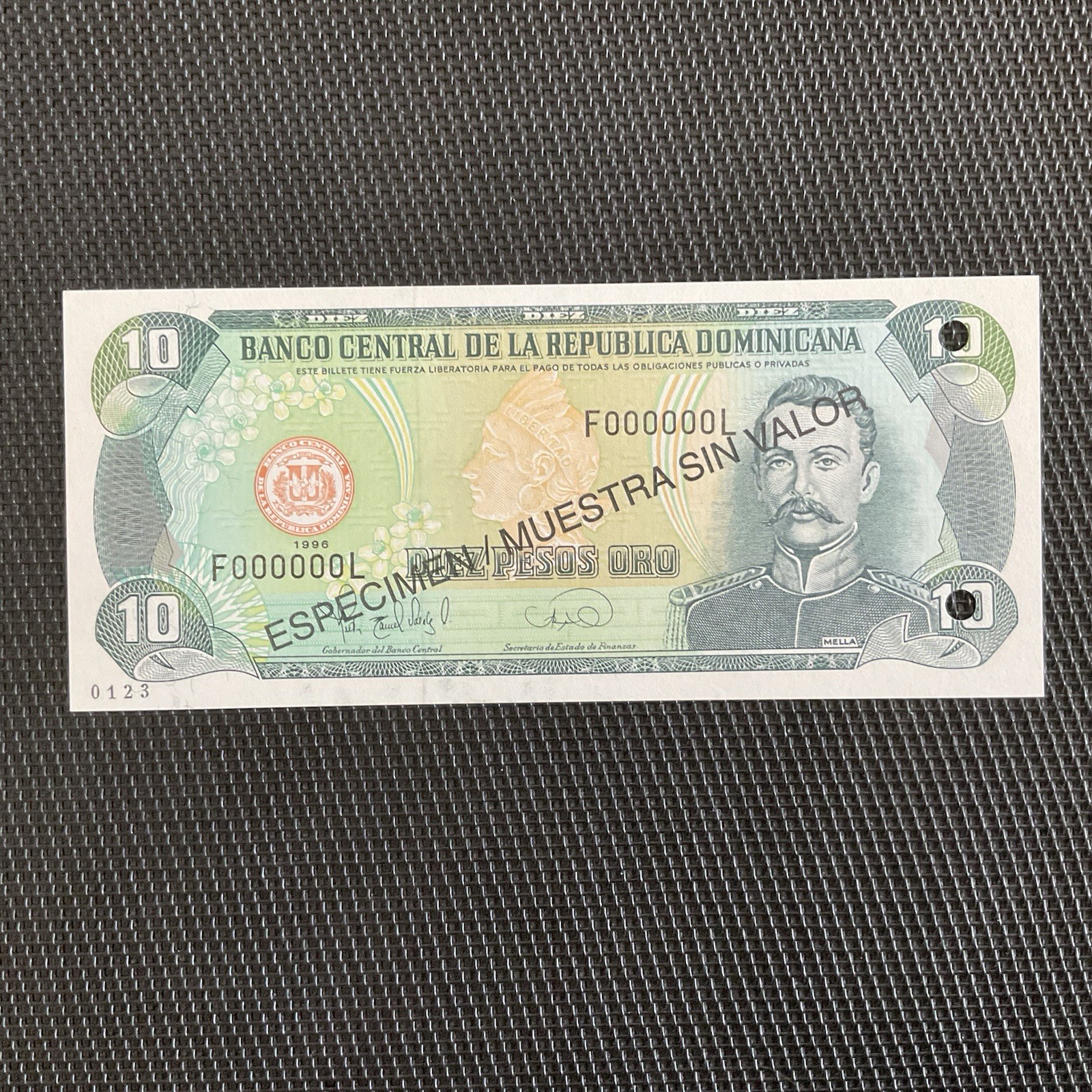 RÉP.DOMINICAINE: 10 Pesos Oro 1996, Pick 153s Spécimen, NEUF/UNC 🌐