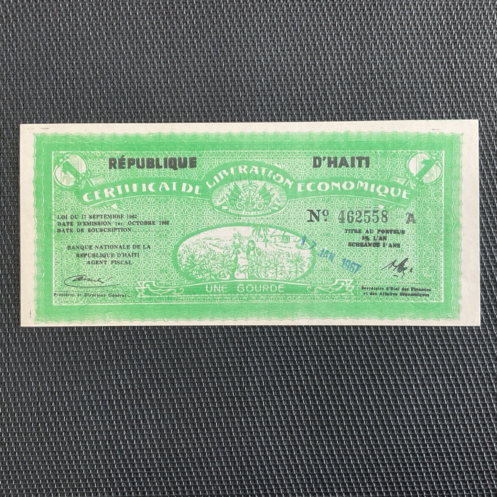 HAÏTI: 1 Gourde 01/10/1962, Pick 501A1, NEUF/UNC 🌐