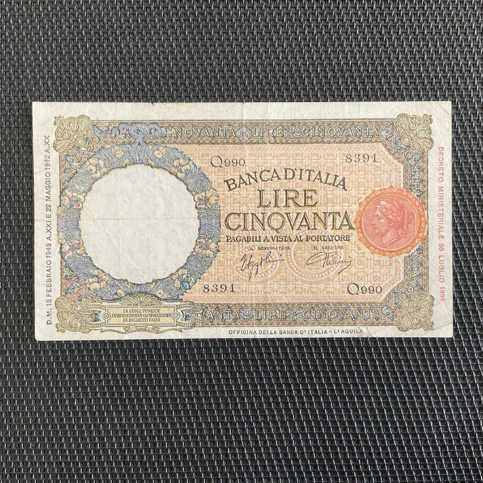 ITALIE: 50 Lire 13/02/1943, Pick 58, TTB/VF 💥