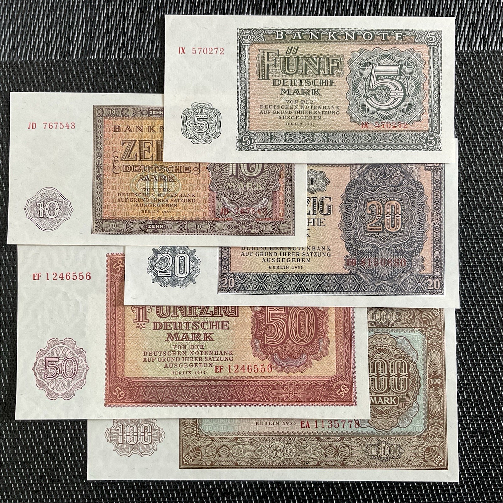 ALLEMAGNE DE L’EST: 5 à 100 Deutsche Mark 1955,, Pick 17 à 21, NEUFS/UNC 🔥