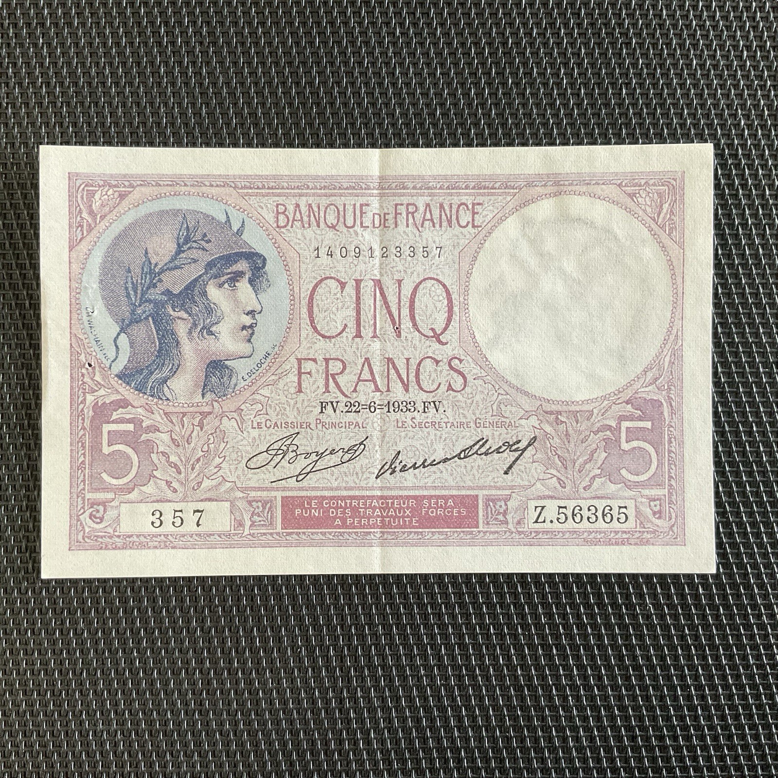 FRANCE: 5 Francs Femme Casquée 22/06/1933, F03-17, SUP+/XF+ 🇫🇷