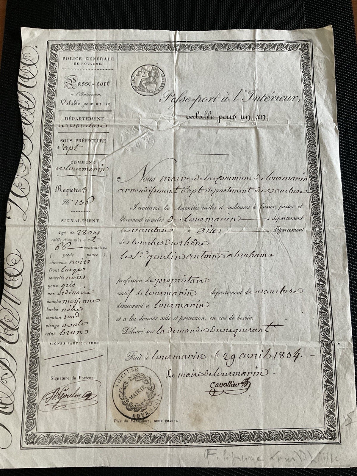 Permis De Chasse Sous L’Empire 1861 De L’Isère, Très Bon État.