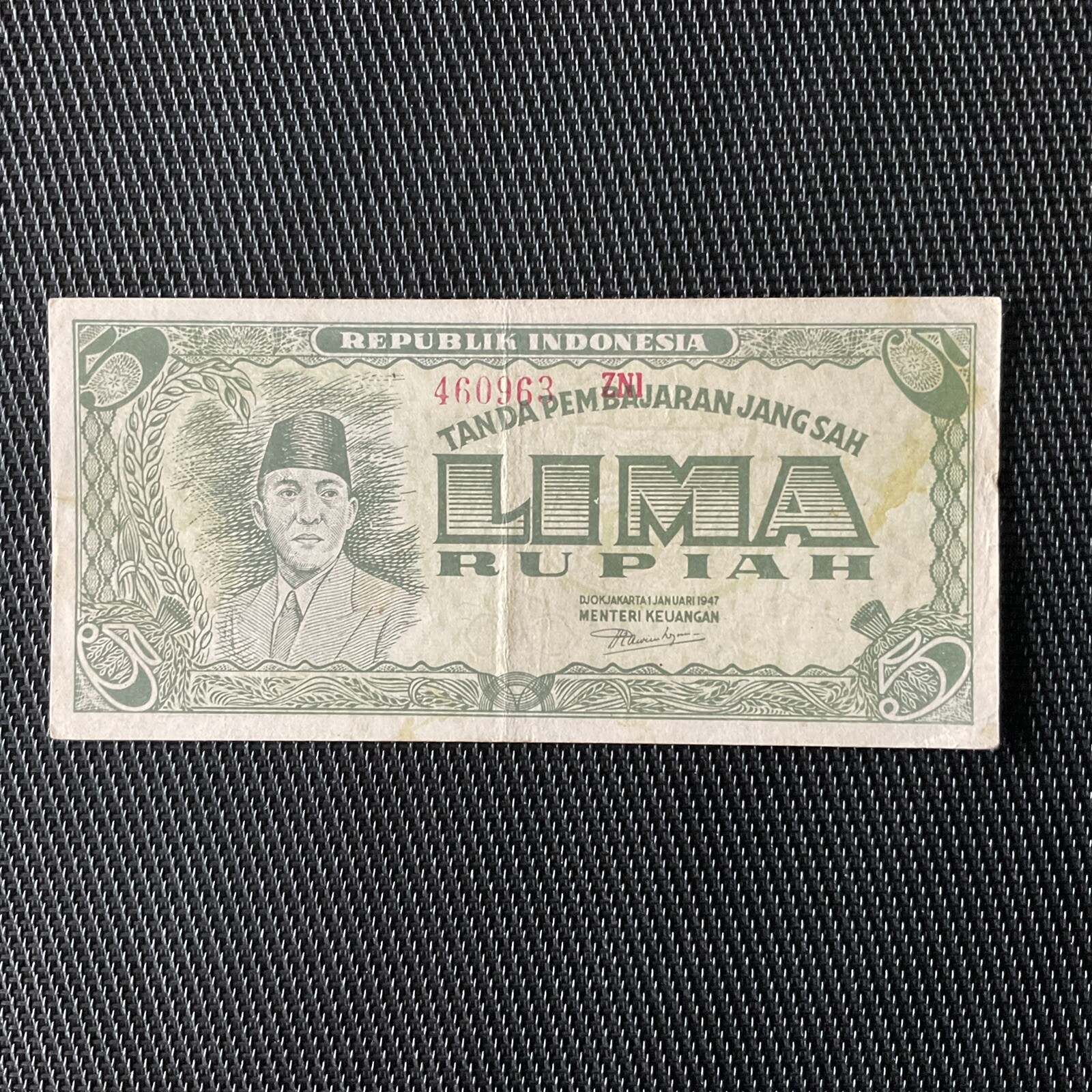 INDONÉSIE: 5 Rupiah 01/01/1947, Pick 21b, Pr.SUP/XF 🔥
