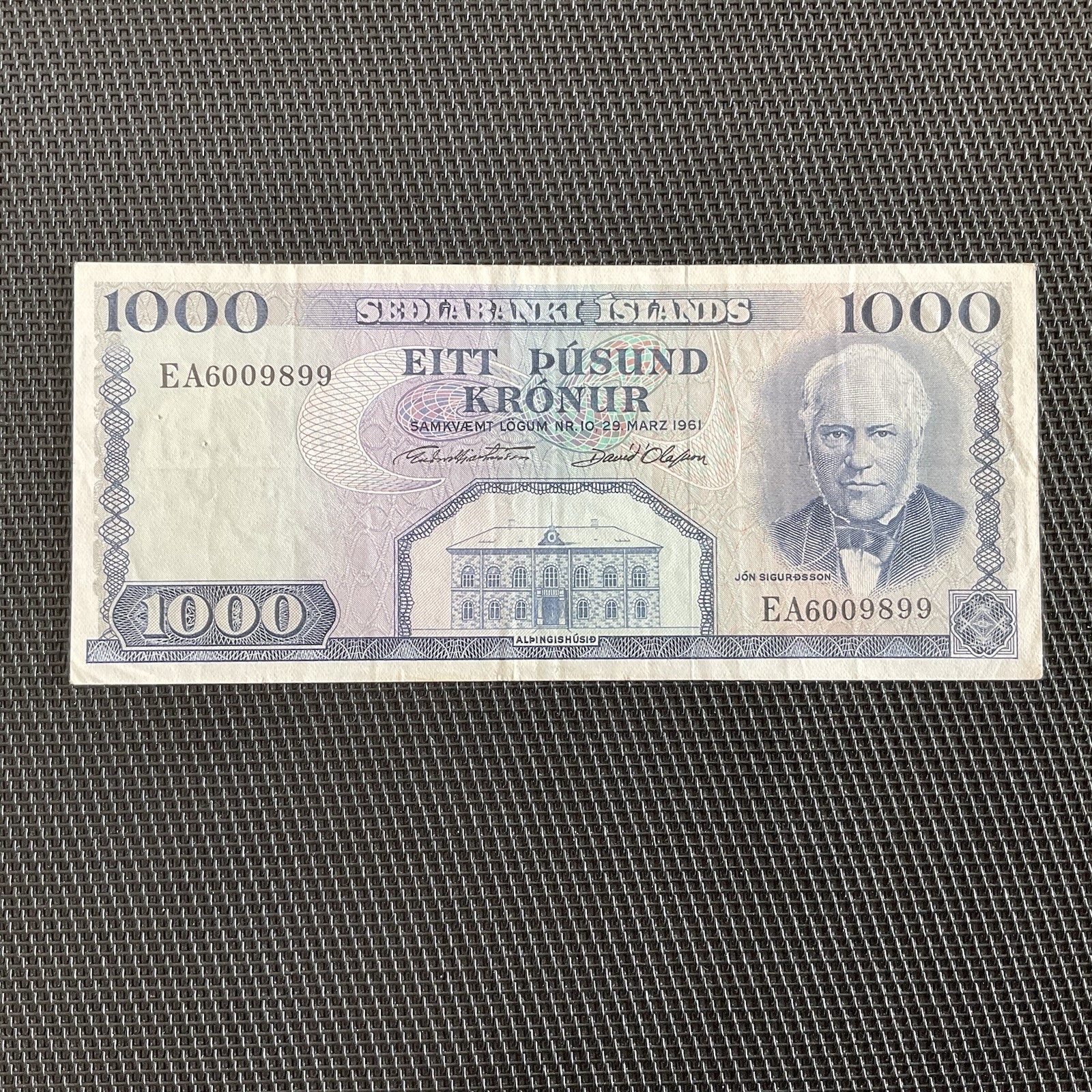ISLANDE: 1000 Kronur 29/03/1961, Pick 46a Sign 10, TTB+/VF+ 🌐