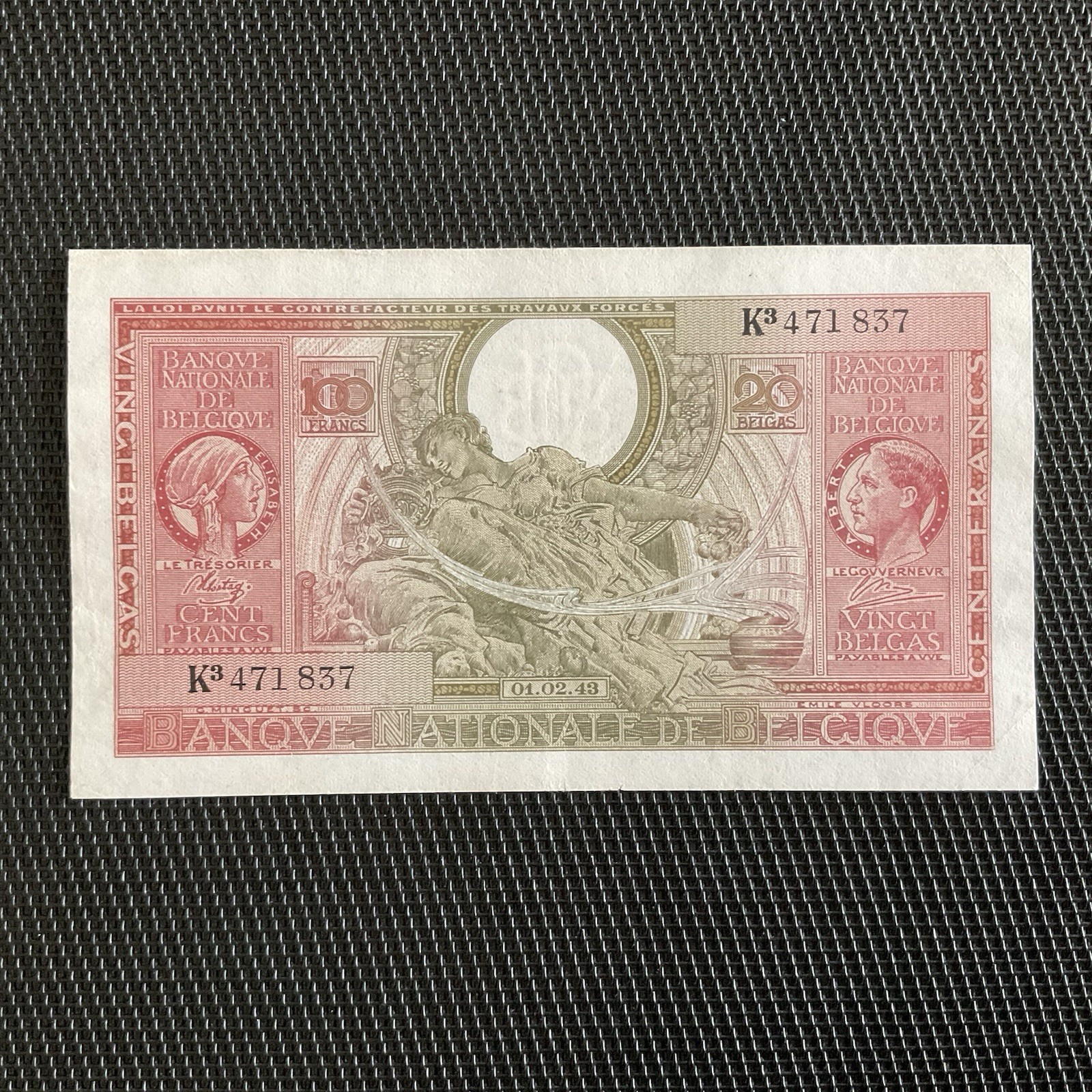 BELGIQUE: 100 Francs 01/02/1943, Pick 123, SPL/AU 🌐