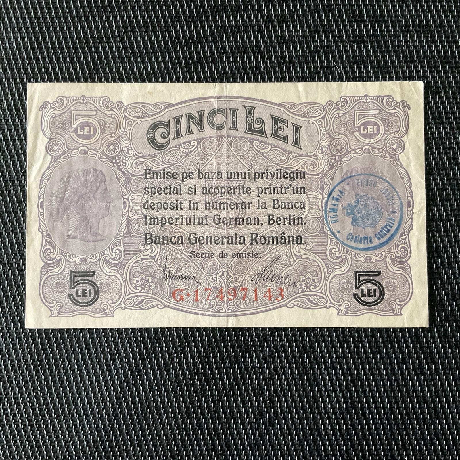 ROUMANIE: 5 Lei ND 1917, Occupation Allemande, Pick M5, Pr.SUP/XF 🔥