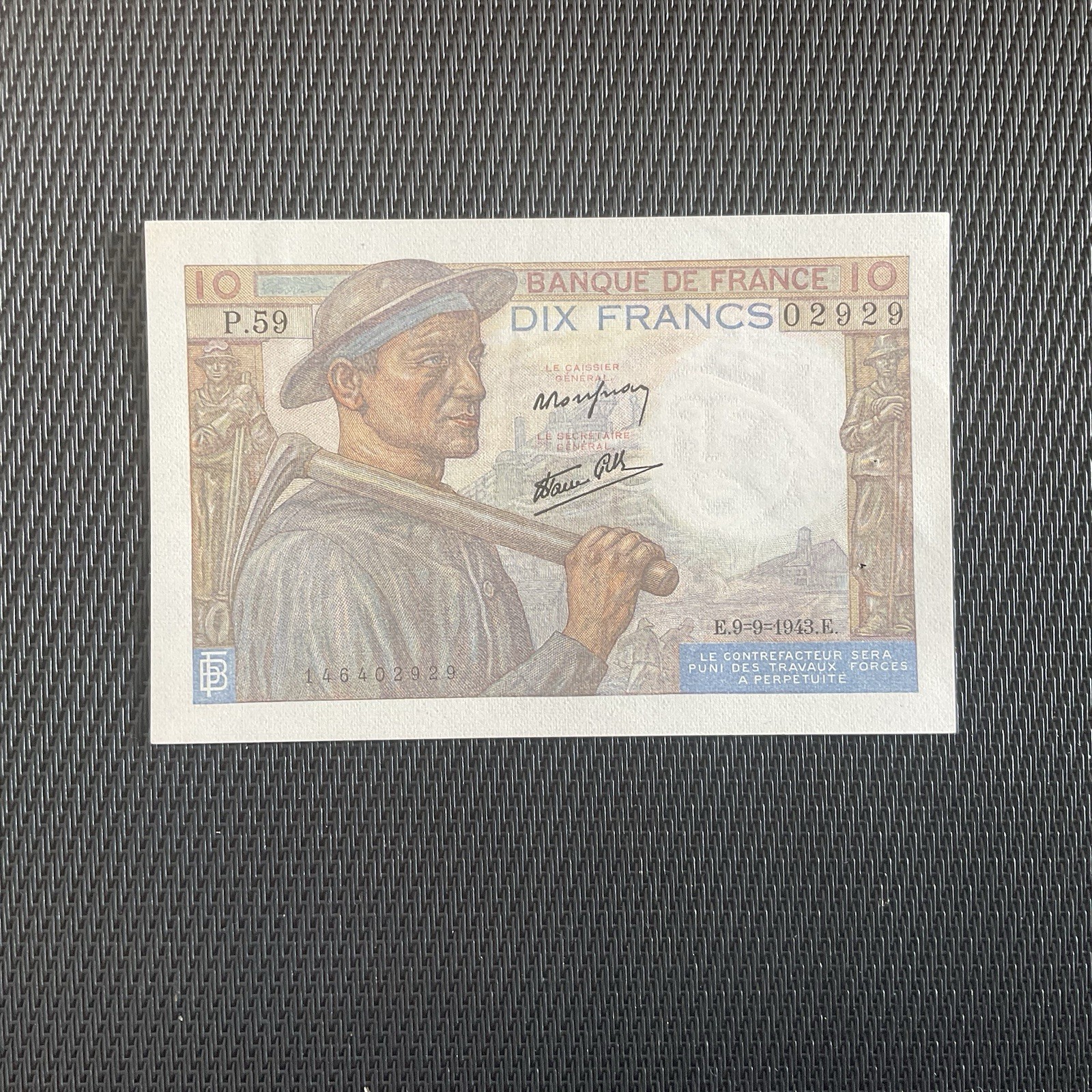 FRANCE: 10 Francs Mineur 09/09/1943, F08-09, SPL/AU 🇫🇷