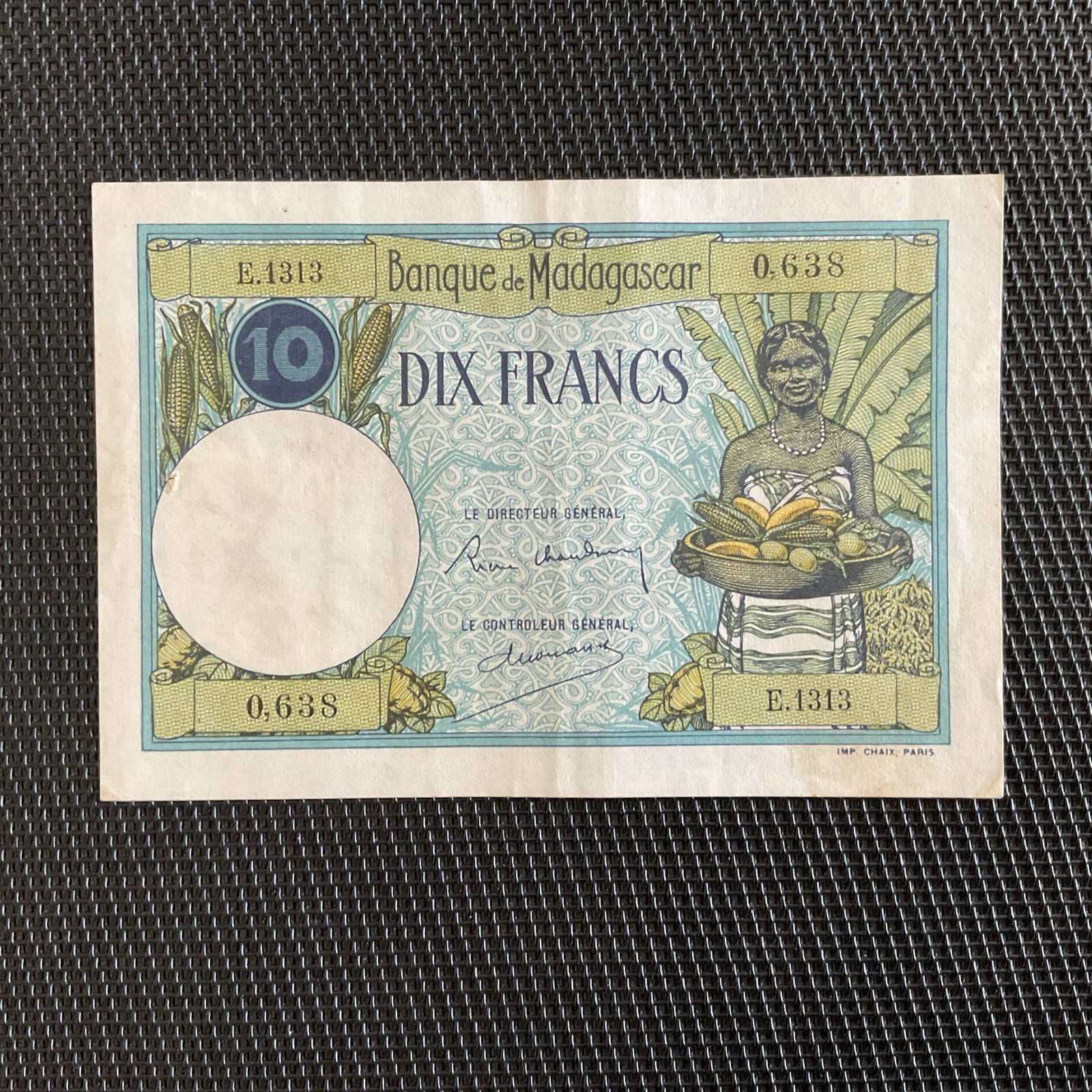 MADAGASCAR: 10 Francs ND 1937, Pick 36b, Pr.SUP/aXF 🌐