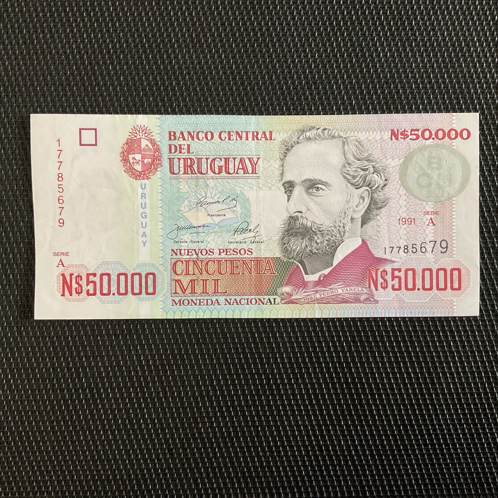 URUGUAY: 50 000 Nx Pesos 1991, Pick 70b, SUP+/XF+ 🌐
