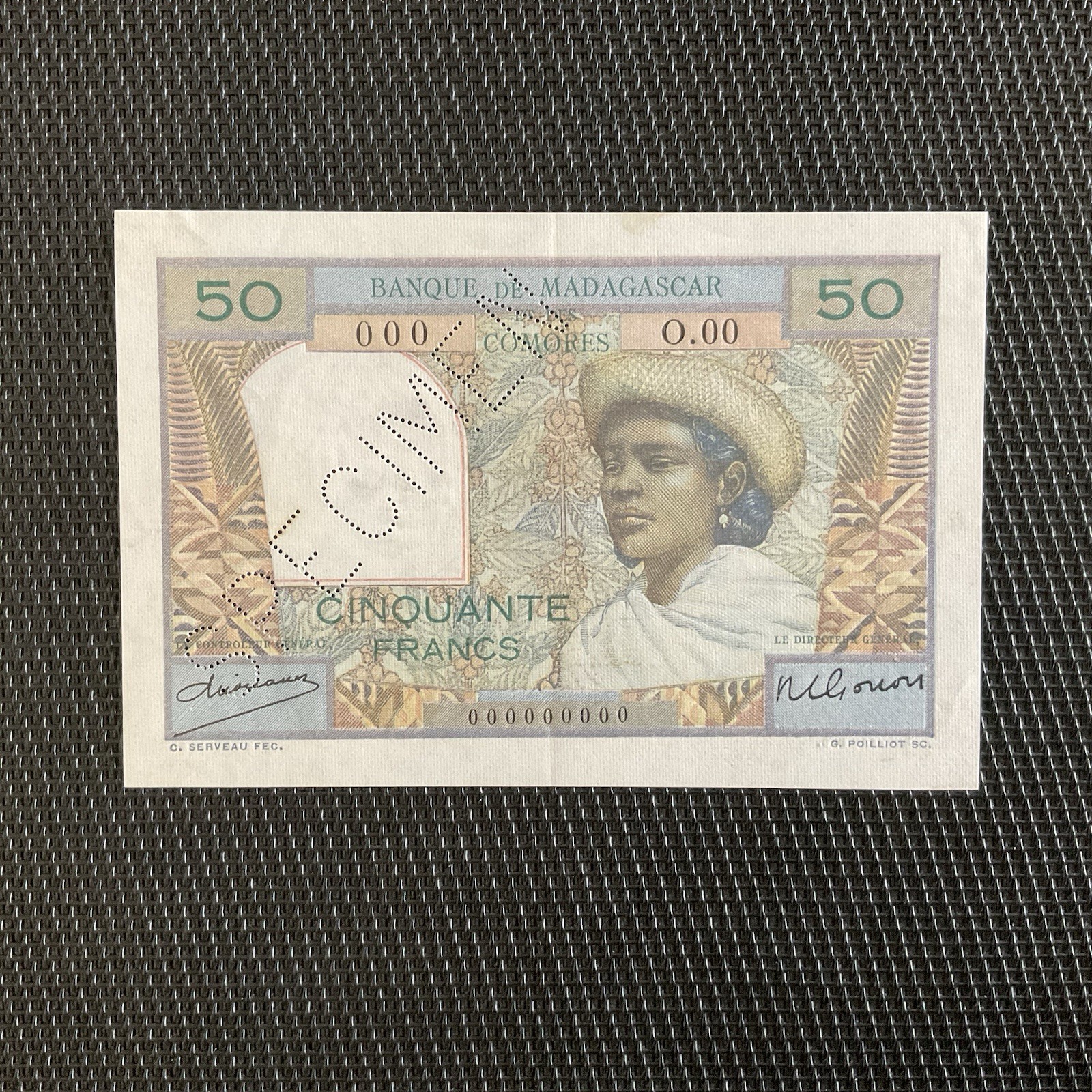 MADAGASCAR: 50 Francs ND 1950, Pick 45s SPÉCIMEN, SUP+/XF+ 💥