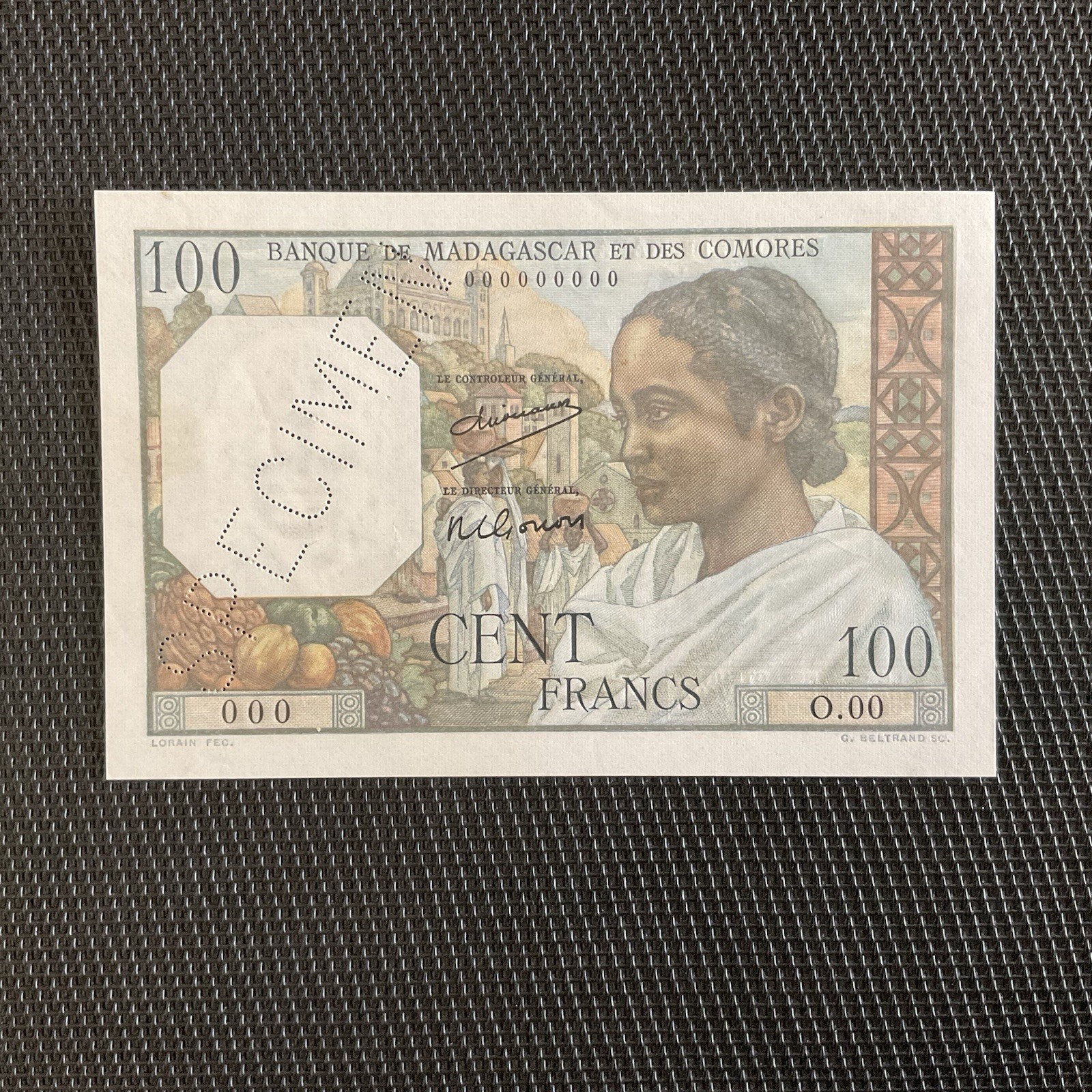 MADAGASCAR: 100 Francs ND 1950, Pick 46s SPÉCIMEN, SUP+/XF+ 🌐