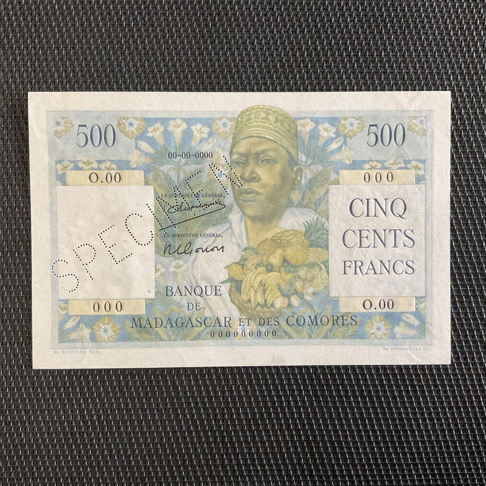 MADAGASCAR: 500 Francs 30/06/1950, Pick 47s SPÉCIMEN, SUP/XF 🔥