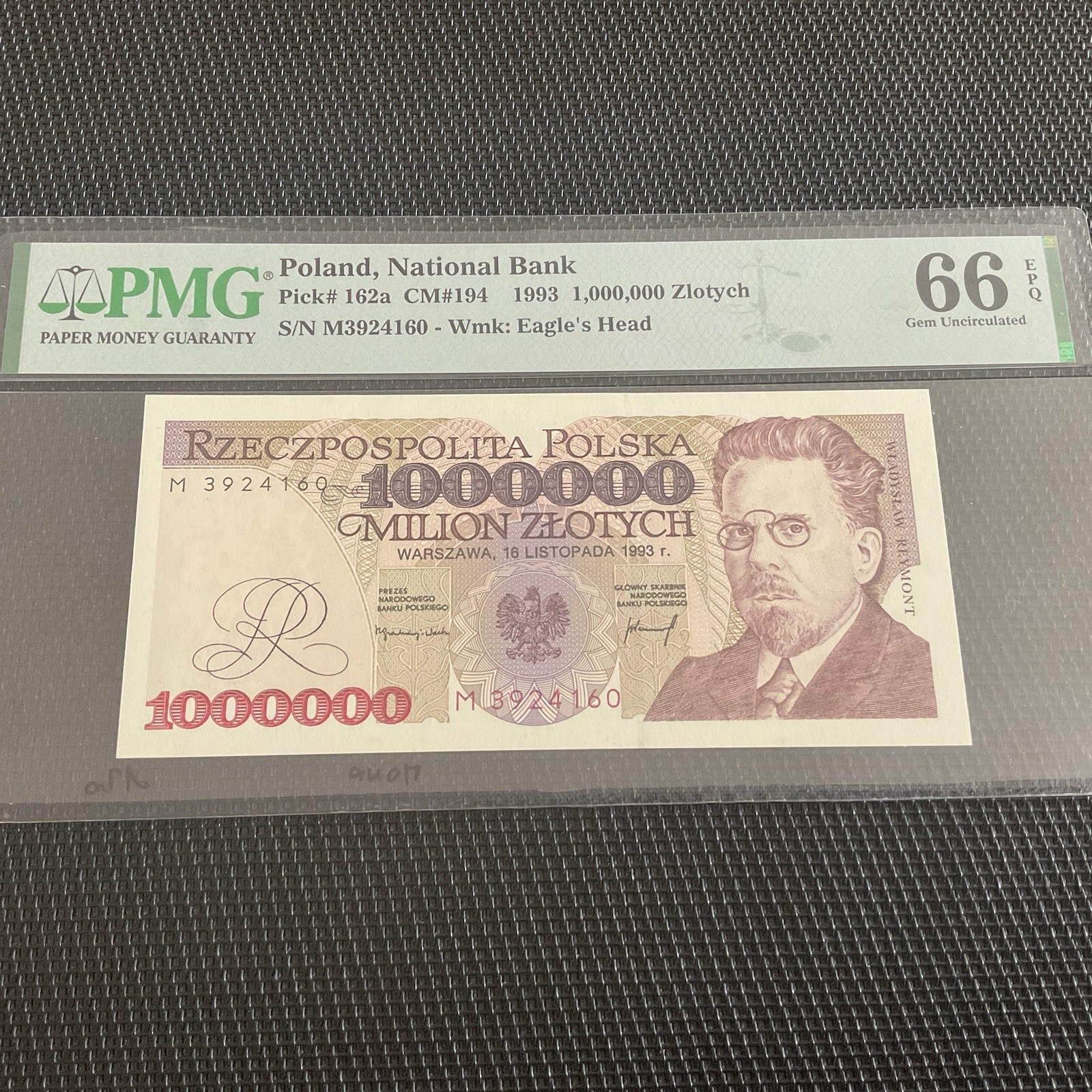 POLOGNE: 1 000000 Zlotych 1993, Pick 162a, PMG 66, NEUF/UNC 🌐