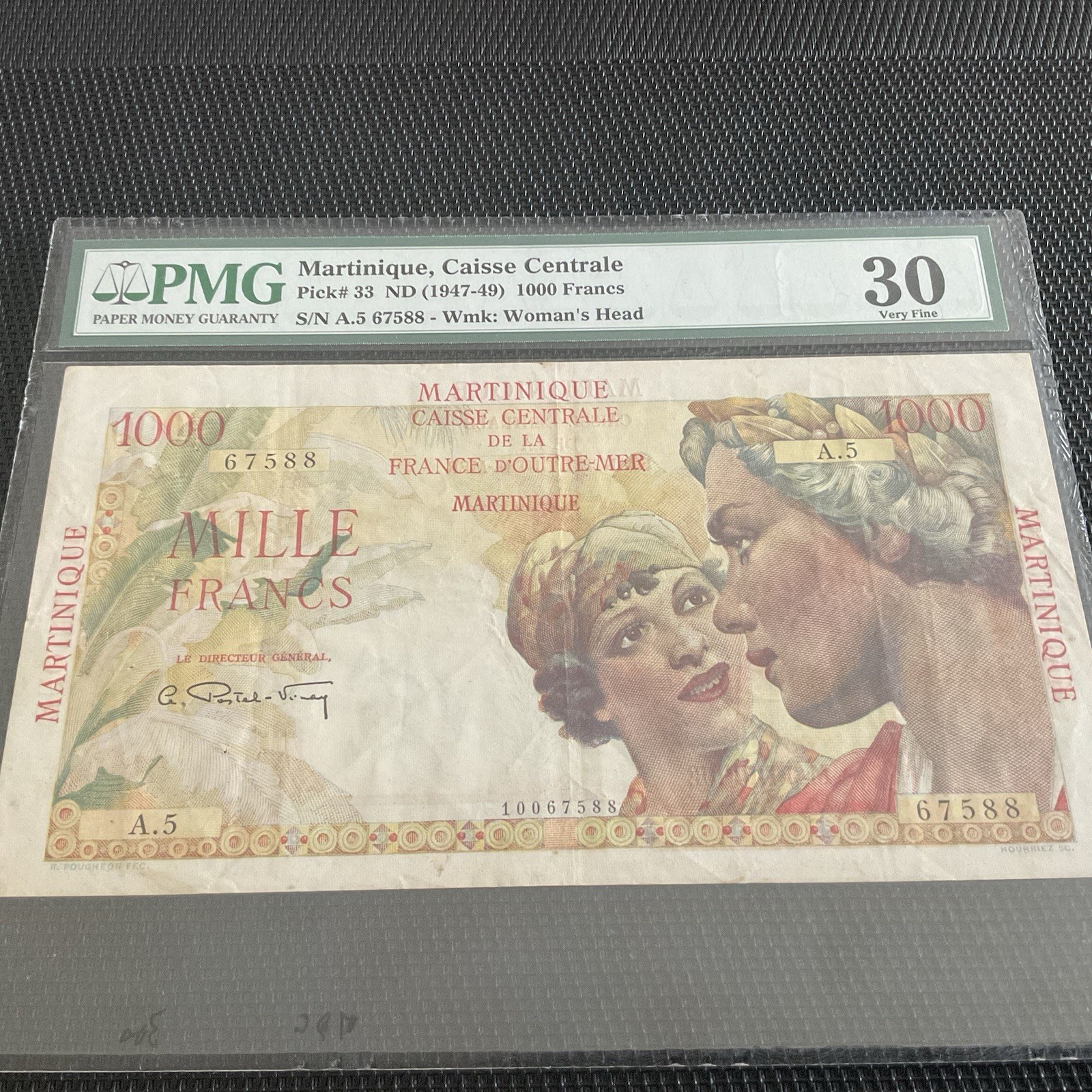 MARTINIQUE: 1000 Francs ND 1947, CCFOM, Pick 33, PMG30, TTB/VF 🇫🇷