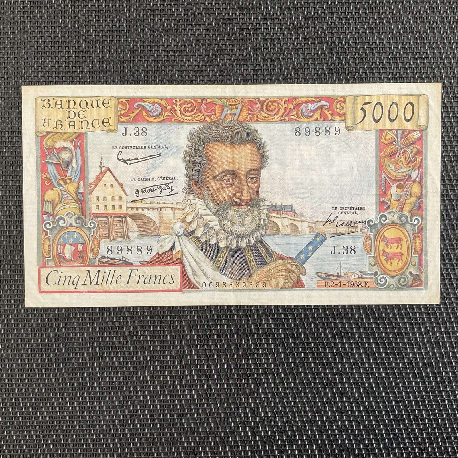FRANCE: 5000 Francs Henri IV F49-05, TTB+/VF+ 🇫🇷