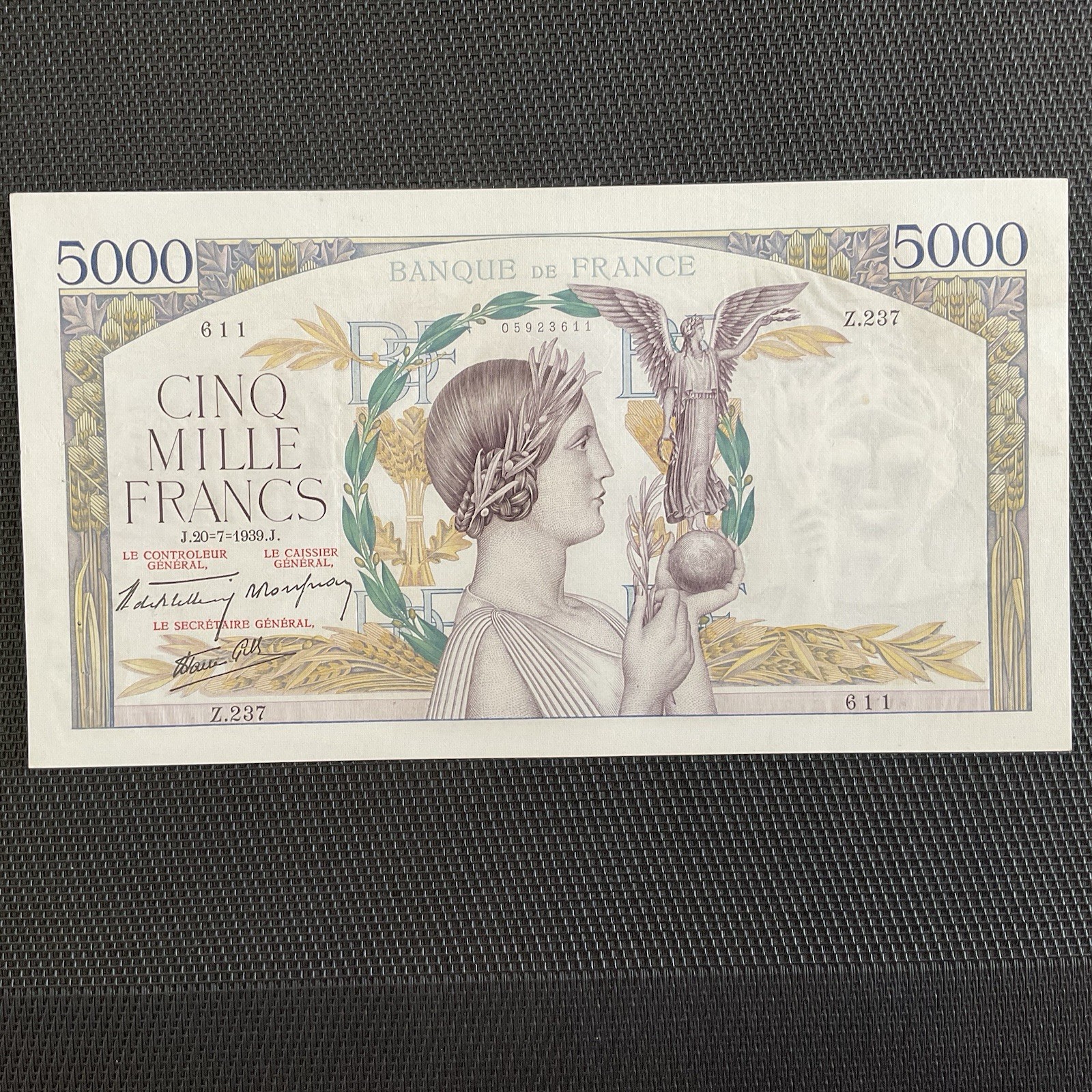 FRANCE: 5000 Francs Victoire 20/07/1939, F46-08, Pr.SPL/aAU 🇫🇷
