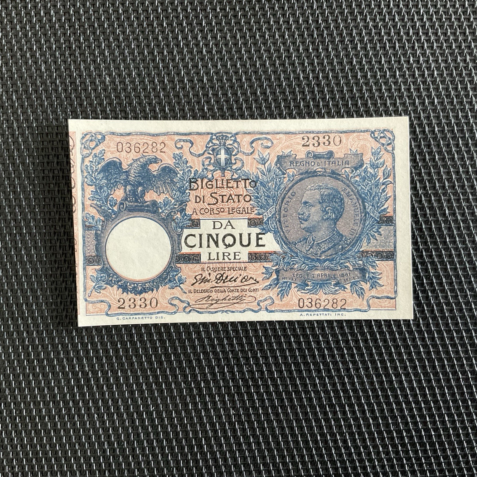 ITALIE: 5 Lires 07/10/1904, Pick 23d, NEUF/UNC 🔥