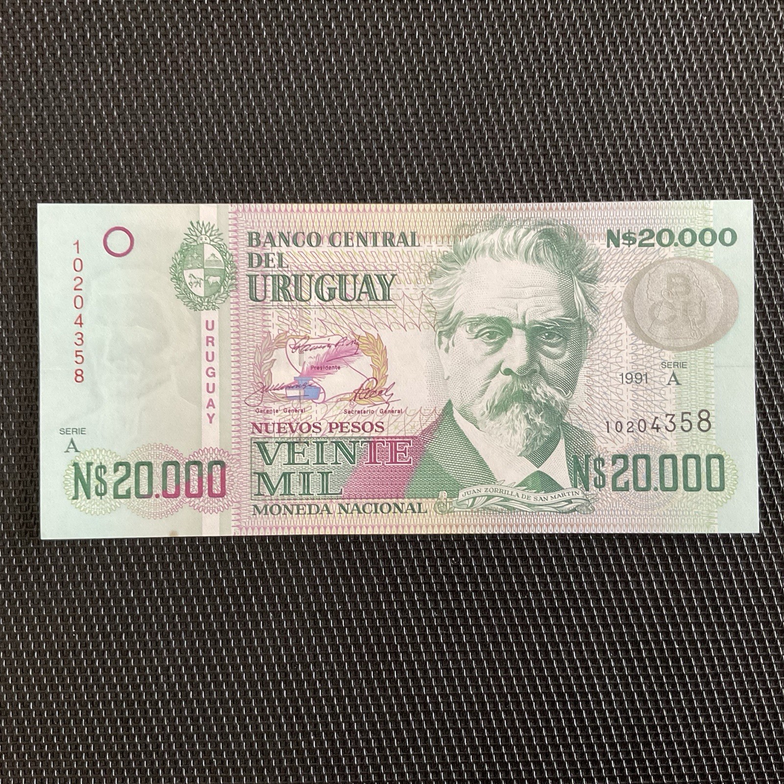URUGUAY: 20 000 Nouveaux Pesos 1991, Pick 69b, NEUF/UNC 💥