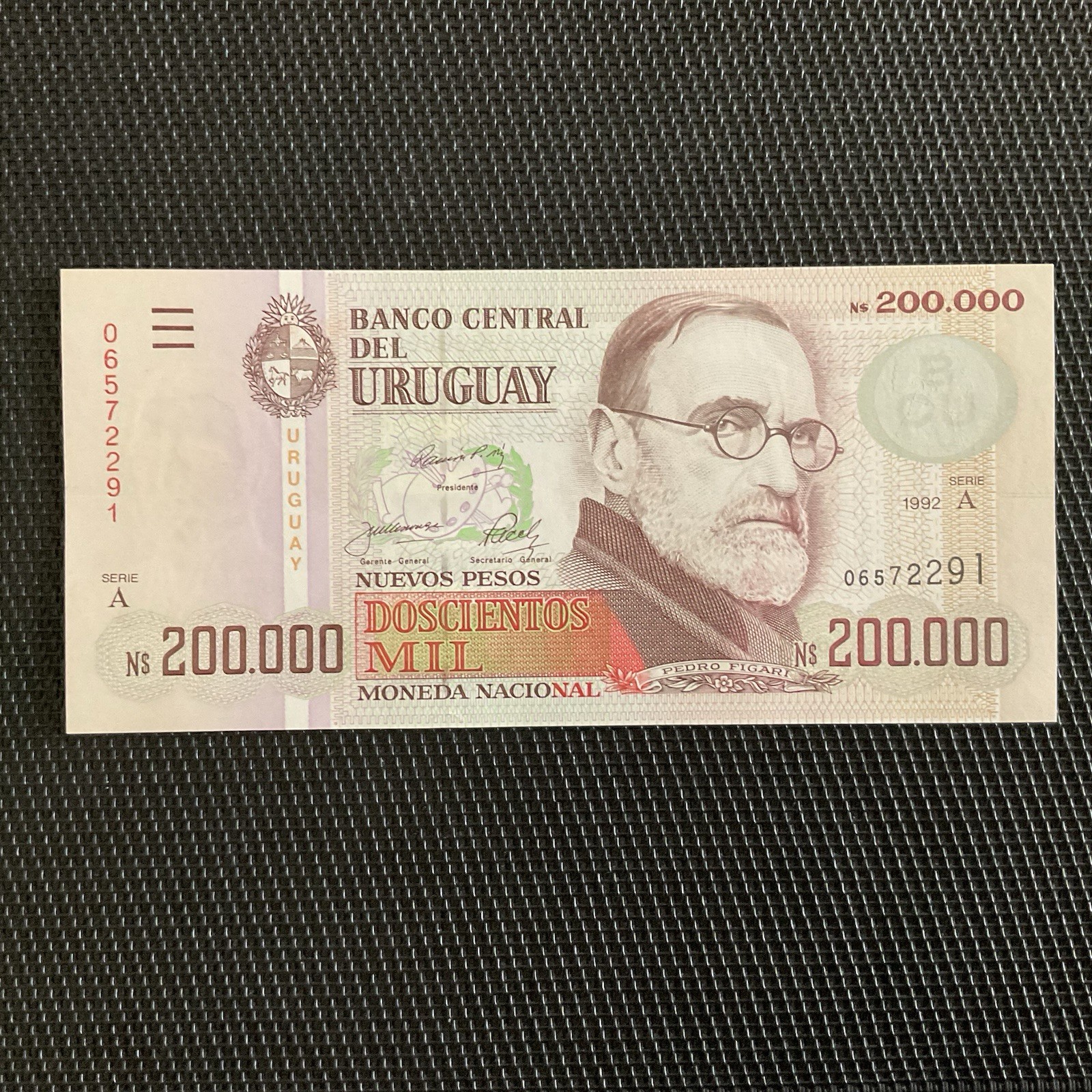 URUGUAY: 200 000 Nouveaux Pesos 1992, Pick 72, NEUF/UNC 🔥