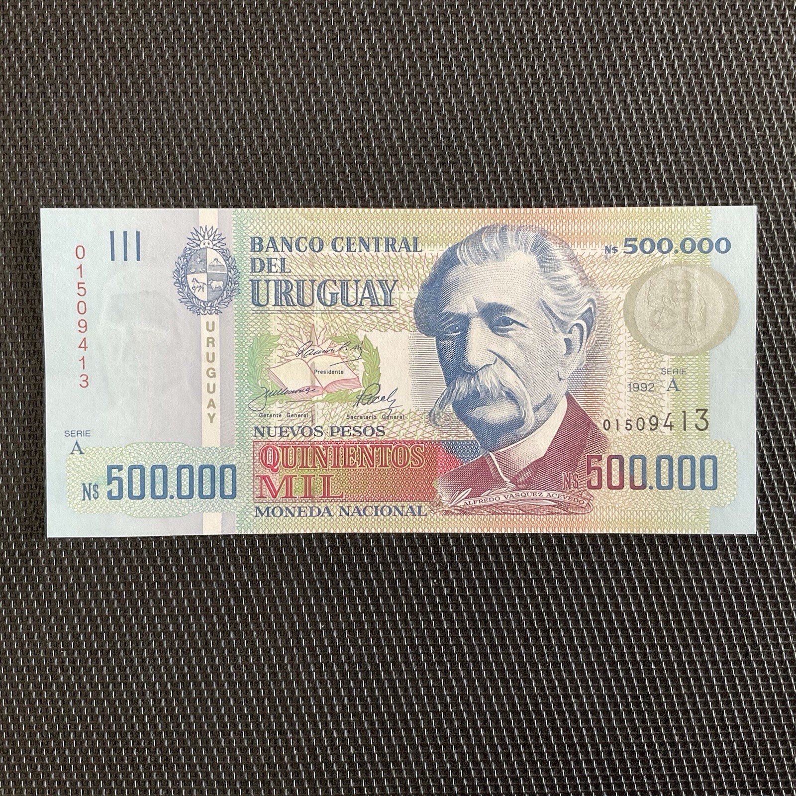 URUGUAY: 500 000 Nouveaux Pesos 1992, Pick 73, NEUF/UNC 💥