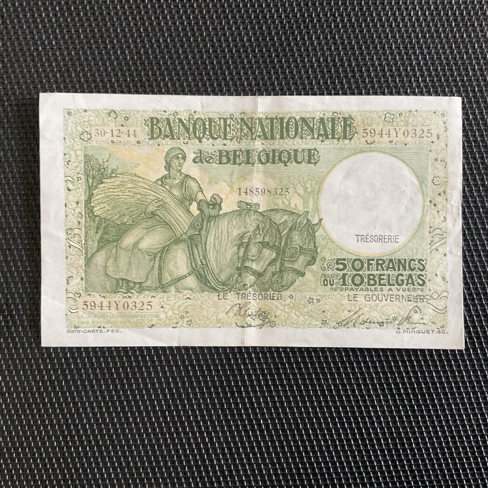 BELGIQUE: 50 Francs 30/12/1944, Pick 106d, TTB+/VF+ 🌐