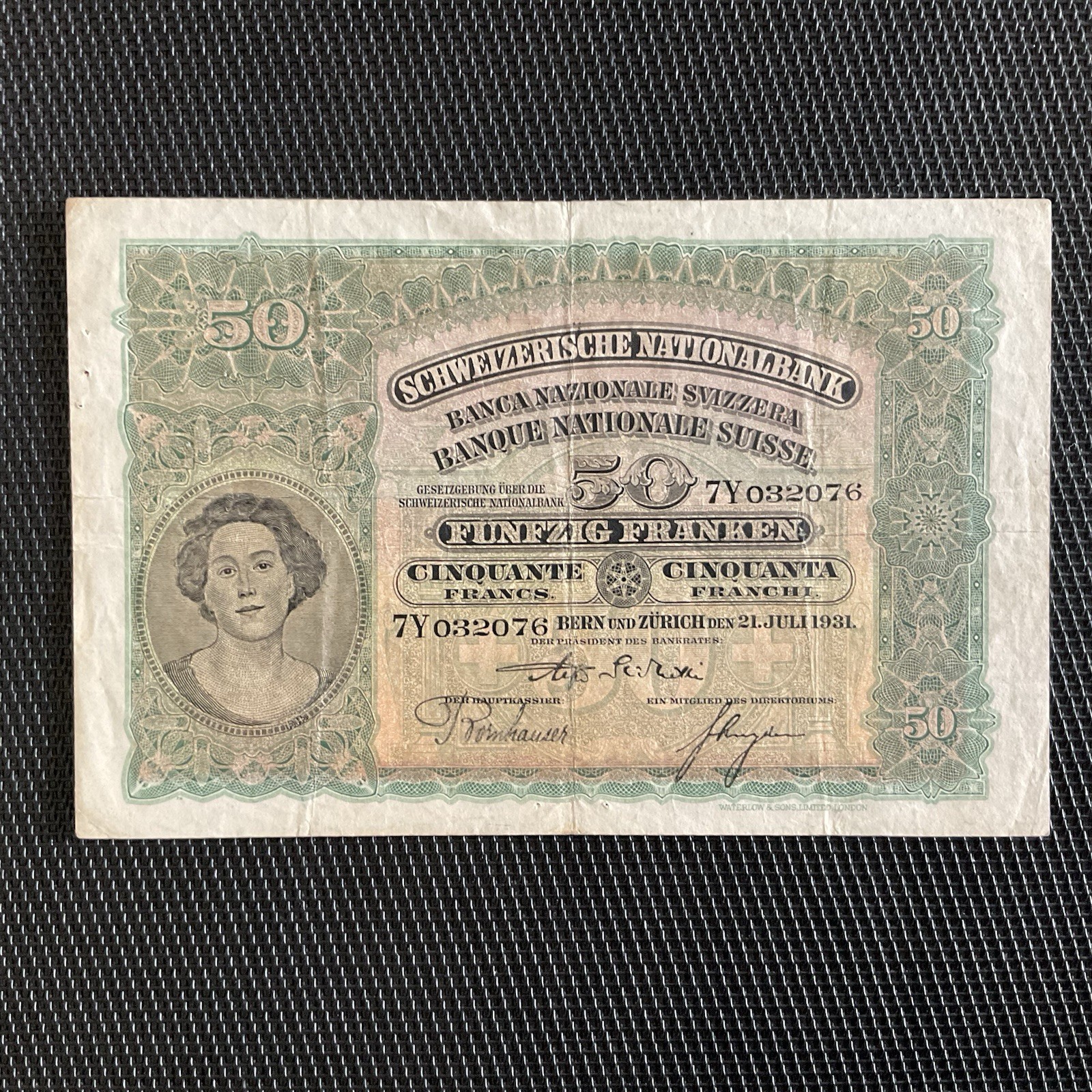 SUISSE: 50 Francs 21/07/1931, Pick 34f Sign 2, TB+/F+ 🌐