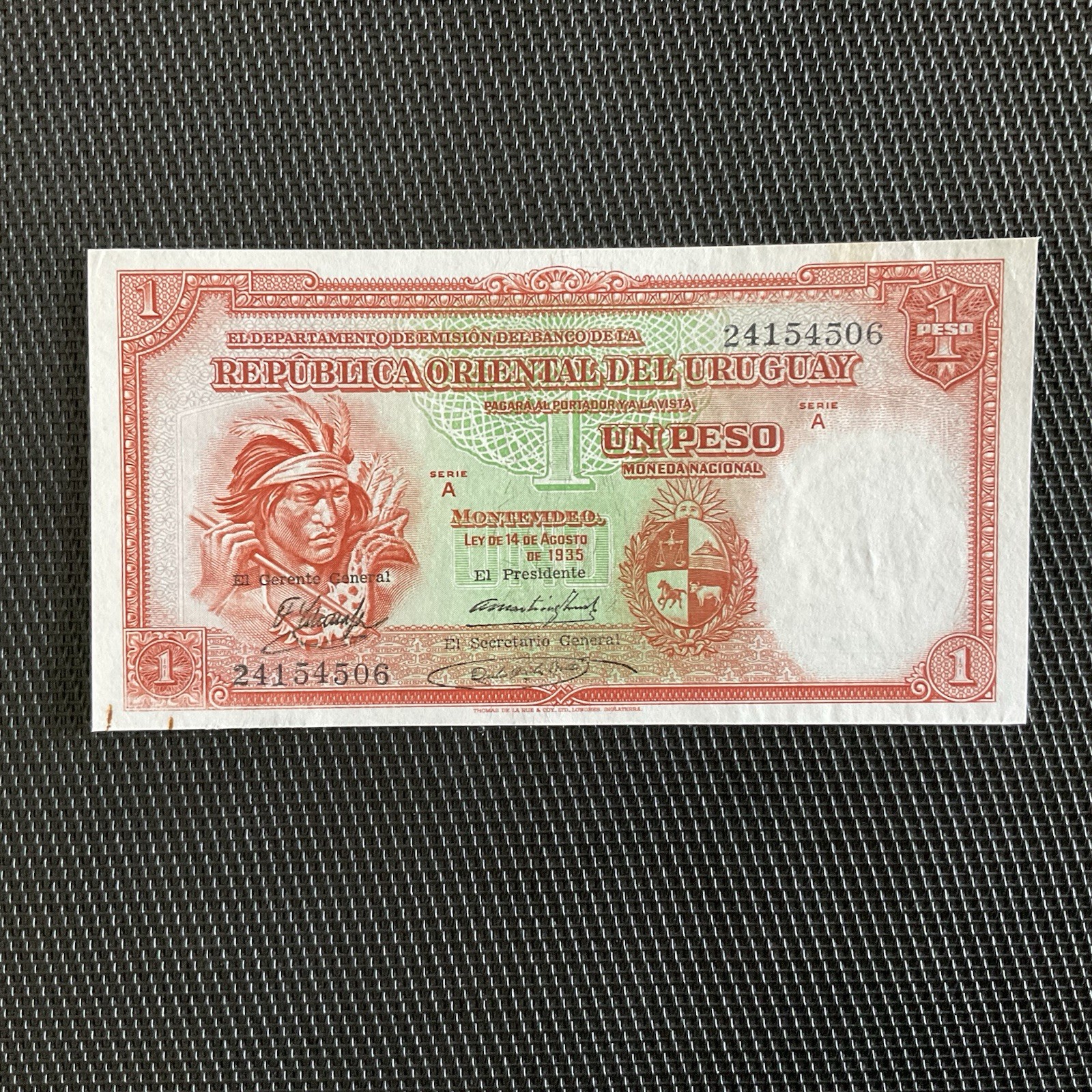 URUGUAY: 1 Peso 14/08/1935, Série A, Pick 78c, SPL/AU 💥